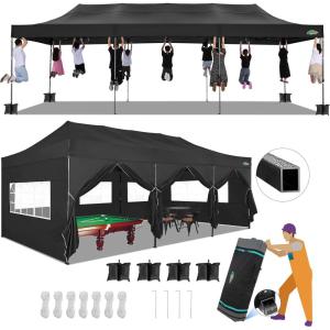 image:imageCOBIZI 10x30 Pop up Canopy Tent 10x30 Canopy with Sidewalls Heavy Duty Party Tent Tents for Parties Foldable UPF 50 Waterproof Commercial Easy up Canopy with Roller Bag BlackWindproof UpgradedCoffee Black