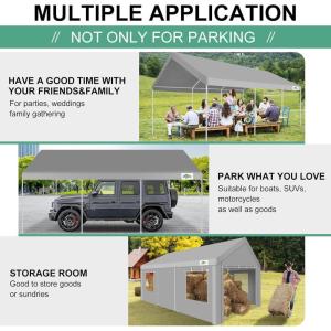 image:imageCOBIZI Carport 12x20ft Heavy Duty Portable Garage 20 Powder Coated FrameBetter Than Galvanized Waterproof Shelter with Removable Sidewalls amp Windows Builtin Sandbags for CarBoatSUV Gray