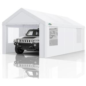 image:imageCOBIZI Carport Canopy 12x20 Heavy Duty Portable Garage AllSeason Portable Car Ports amp Outdoor Storage Shed Galvanized Frame Vehicle Shelter with Removable Doors and VentsClassic White