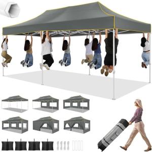 image:imageHOTEEL 10x15 Heavy Duty Pop up Canopy Tent for Parties with 4 Sidewalls Easy Setup Outdoor Commercial Instant Gazebo for Wedding Event with Roller Bag amp Sand Bags BlackHexagonal FrameDark Gray