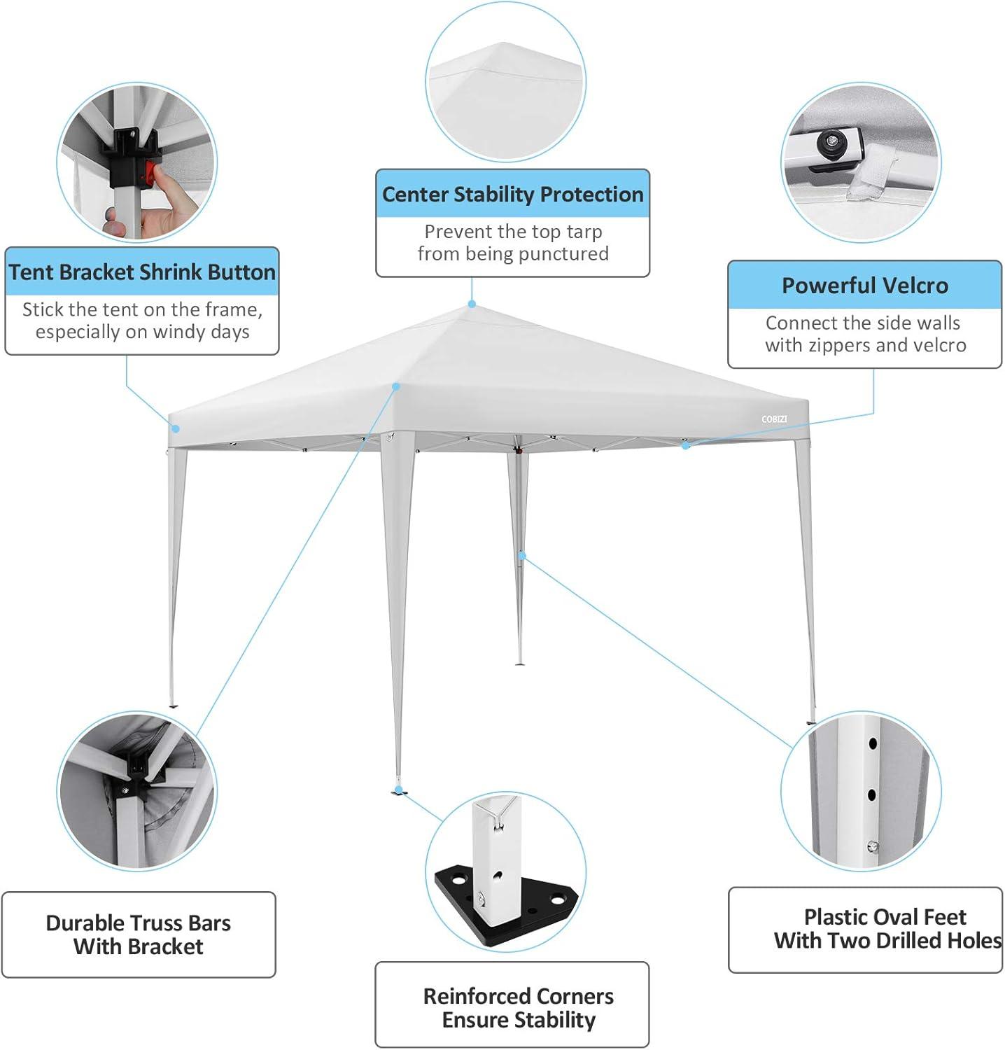image:imageCOBIZI 10x10 Pop Up Canopy Tent Outdoor Party Tent with 3 Sidewalls 1 Person Easy Set up Tents for Parties with Fluorescent Strip amp 4 Sandbags Waterproof UPF50 3 Adjustable Height BlackPurple1