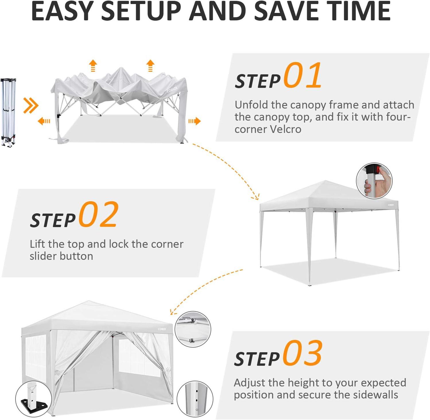 image:imageCOBIZI 10x10 Pop Up Canopy Tent Outdoor Party Tent with 3 Sidewalls 1 Person Easy Set up Tents for Parties with Fluorescent Strip amp 4 Sandbags Waterproof UPF50 3 Adjustable Height BlackPurple1
