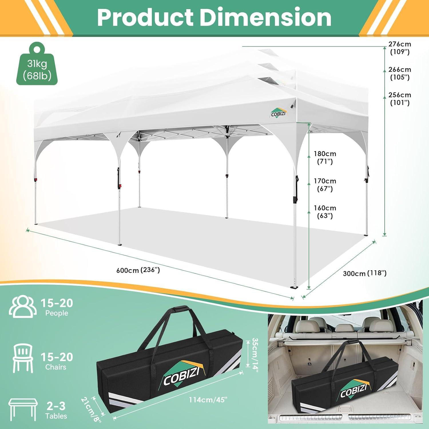 image:imageCOBIZI 10x10 Pop Up Canopy Tent Outdoor Party Tent with 3 Sidewalls 1 Person Easy Set up Tents for Parties with Fluorescent Strip amp 4 Sandbags Waterproof UPF50 3 Adjustable Height BlackWhite