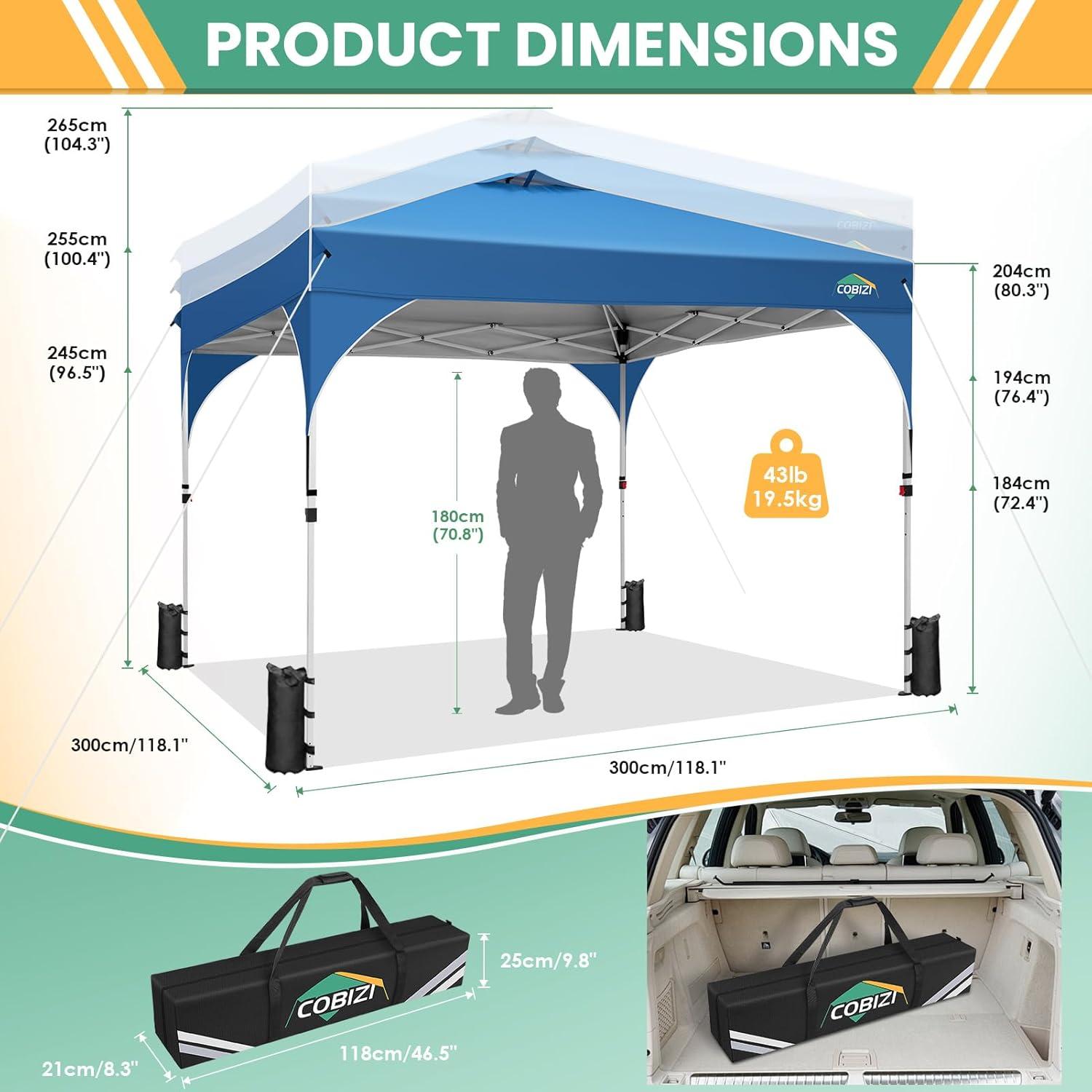 image:imageCOBIZI 10x10 Pop Up Canopy Tent Outdoor Party Tent with 3 Sidewalls 1 Person Easy Set up Tents for Parties with Fluorescent Strip amp 4 Sandbags Waterproof UPF50 3 Adjustable Height BlackBlue