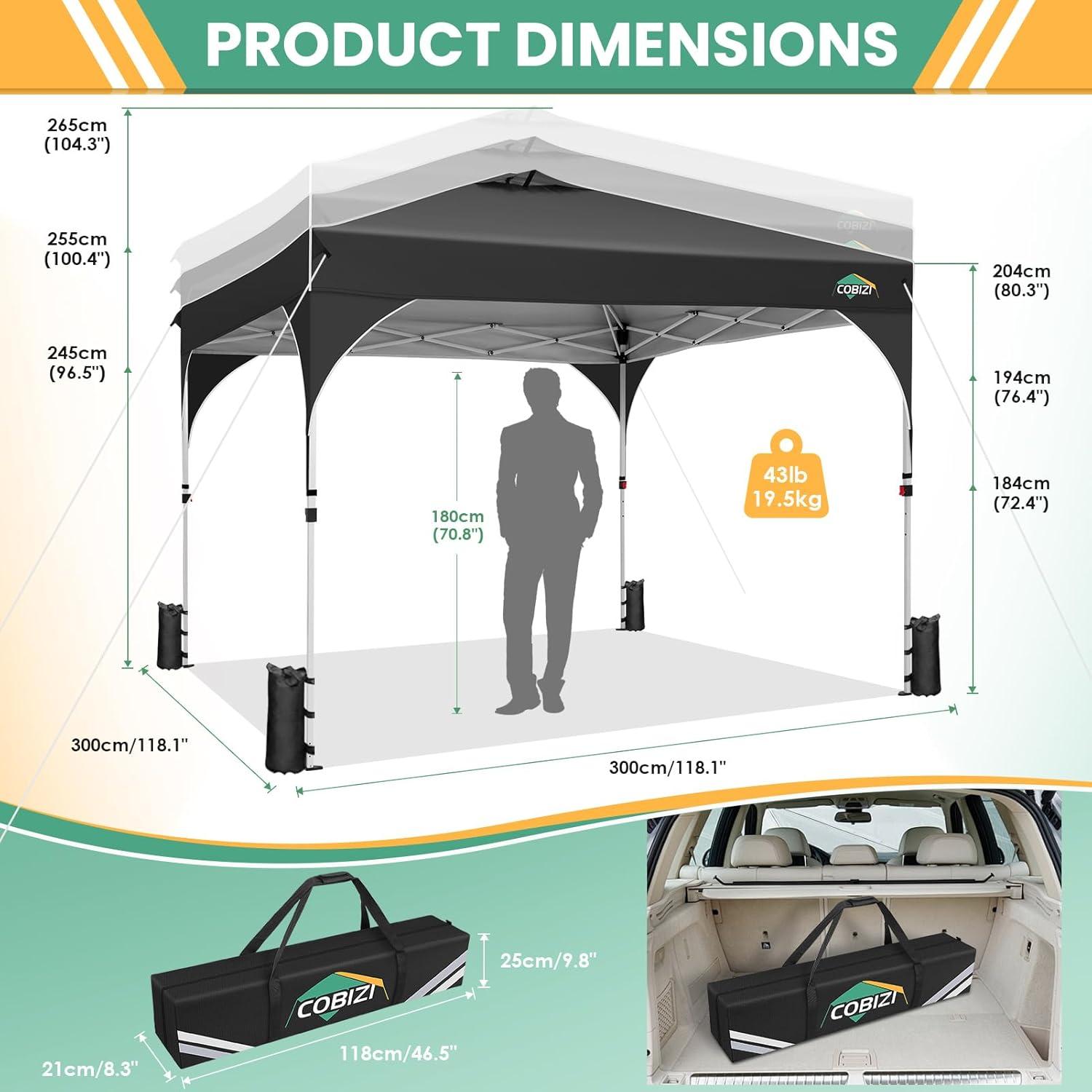 image:imageCOBIZI 10x10 Pop Up Canopy Tent Outdoor Party Tent with 3 Sidewalls 1 Person Easy Set up Tents for Parties with Fluorescent Strip amp 4 Sandbags Waterproof UPF50 3 Adjustable Height BlackBlack