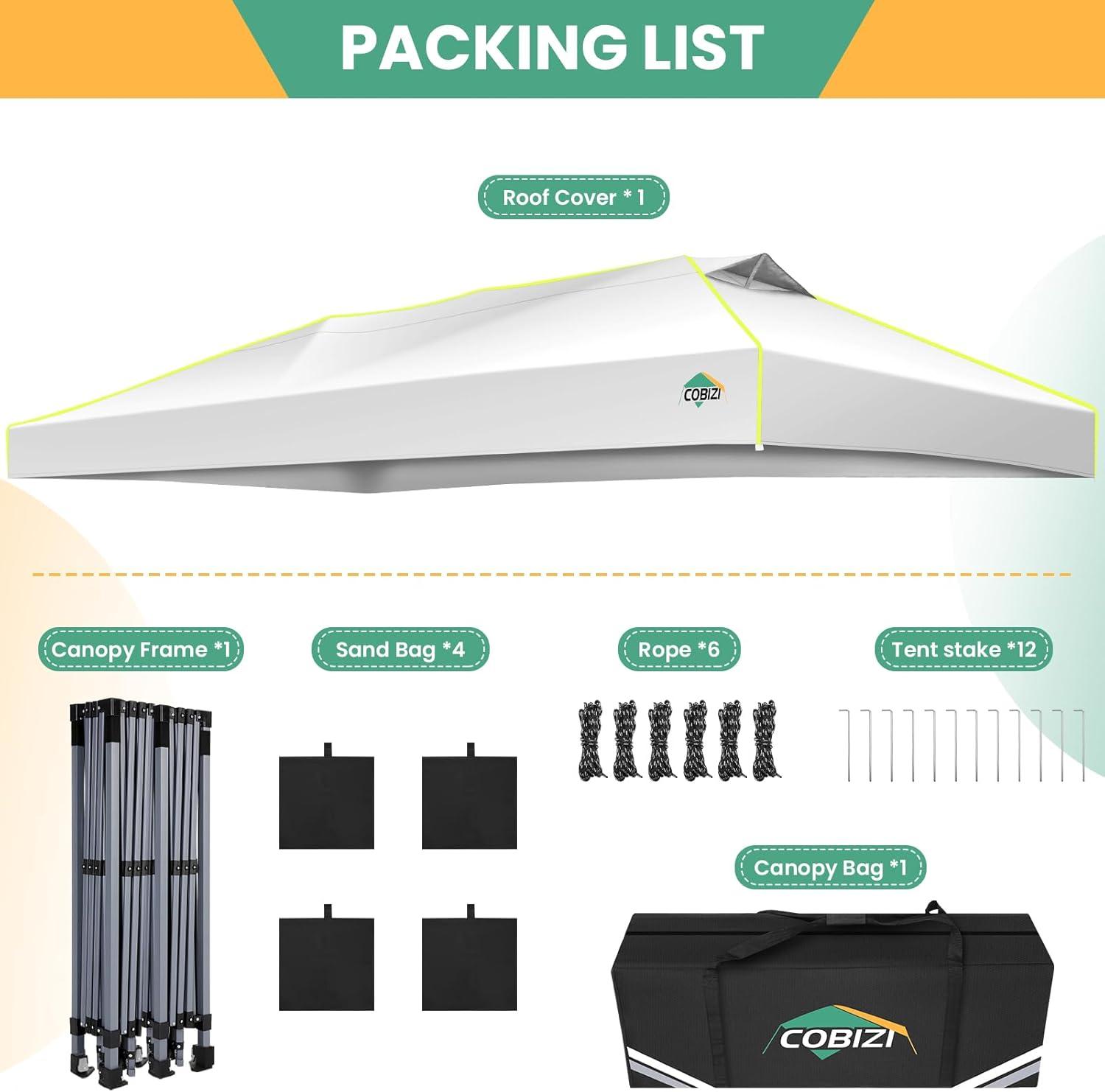 image:imageCOBIZI 10x10 Pop Up Canopy Tent Outdoor Party Tent with 4 Sidewall One Push Setup Glow 3 Adjustable Height Air Vent Waterproof UPF50 Bag 4 Sandbag 8 Stake 4 Rope for Beach CommercialBeige