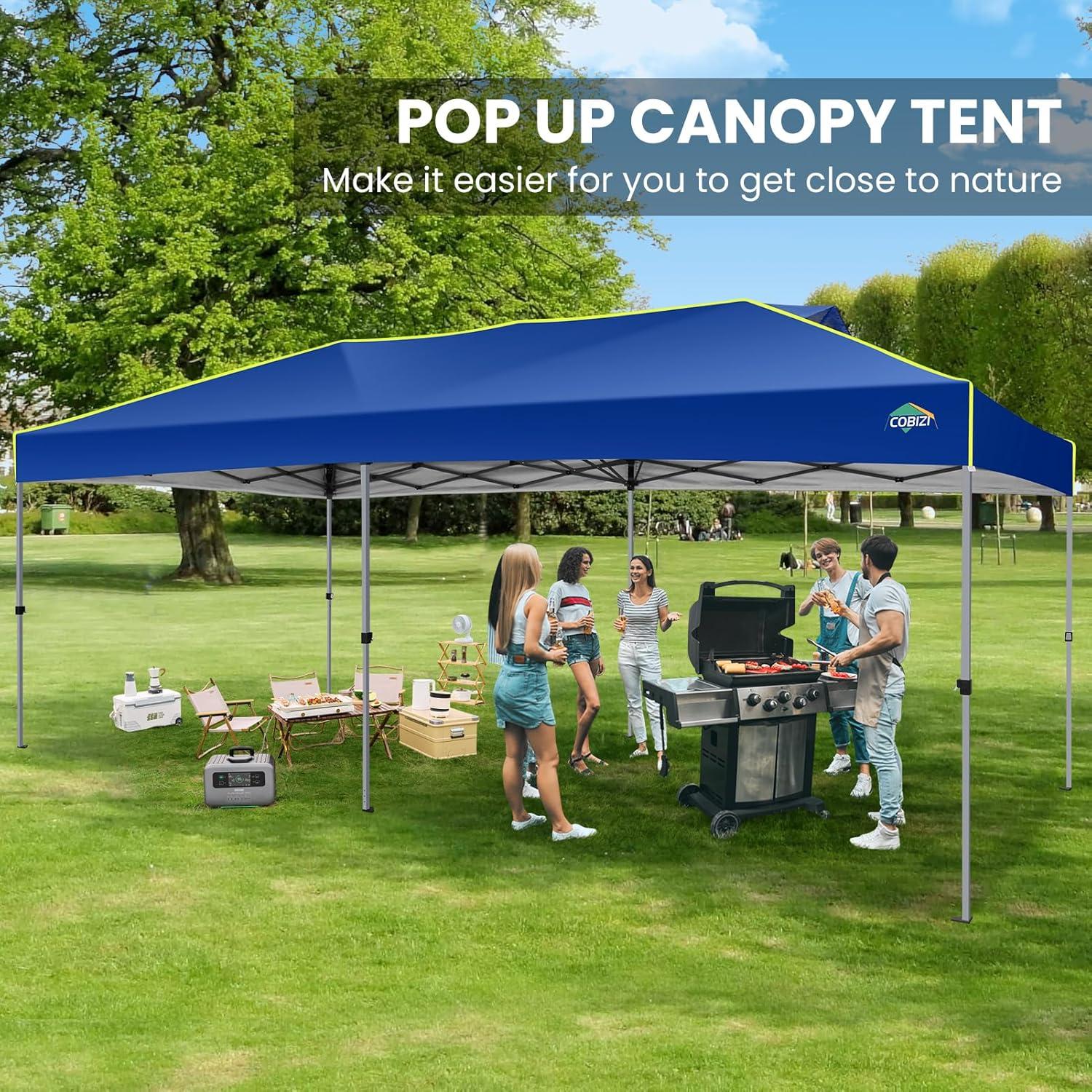 image:imageCOBIZI 10x10 Pop Up Canopy Tent Outdoor Party Tent with 4 Sidewall One Push Setup Glow 3 Adjustable Height Air Vent Waterproof UPF50 Bag 4 Sandbag 8 Stake 4 Rope for Beach CommercialNavy Blue