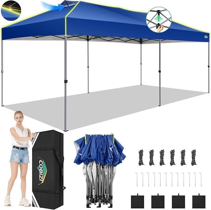 image:imageCOBIZI 10x10 Pop Up Canopy Tent Outdoor Party Tent with 4 Sidewall One Push Setup Glow 3 Adjustable Height Air Vent Waterproof UPF50 Bag 4 Sandbag 8 Stake 4 Rope for Beach CommercialNavy Blue