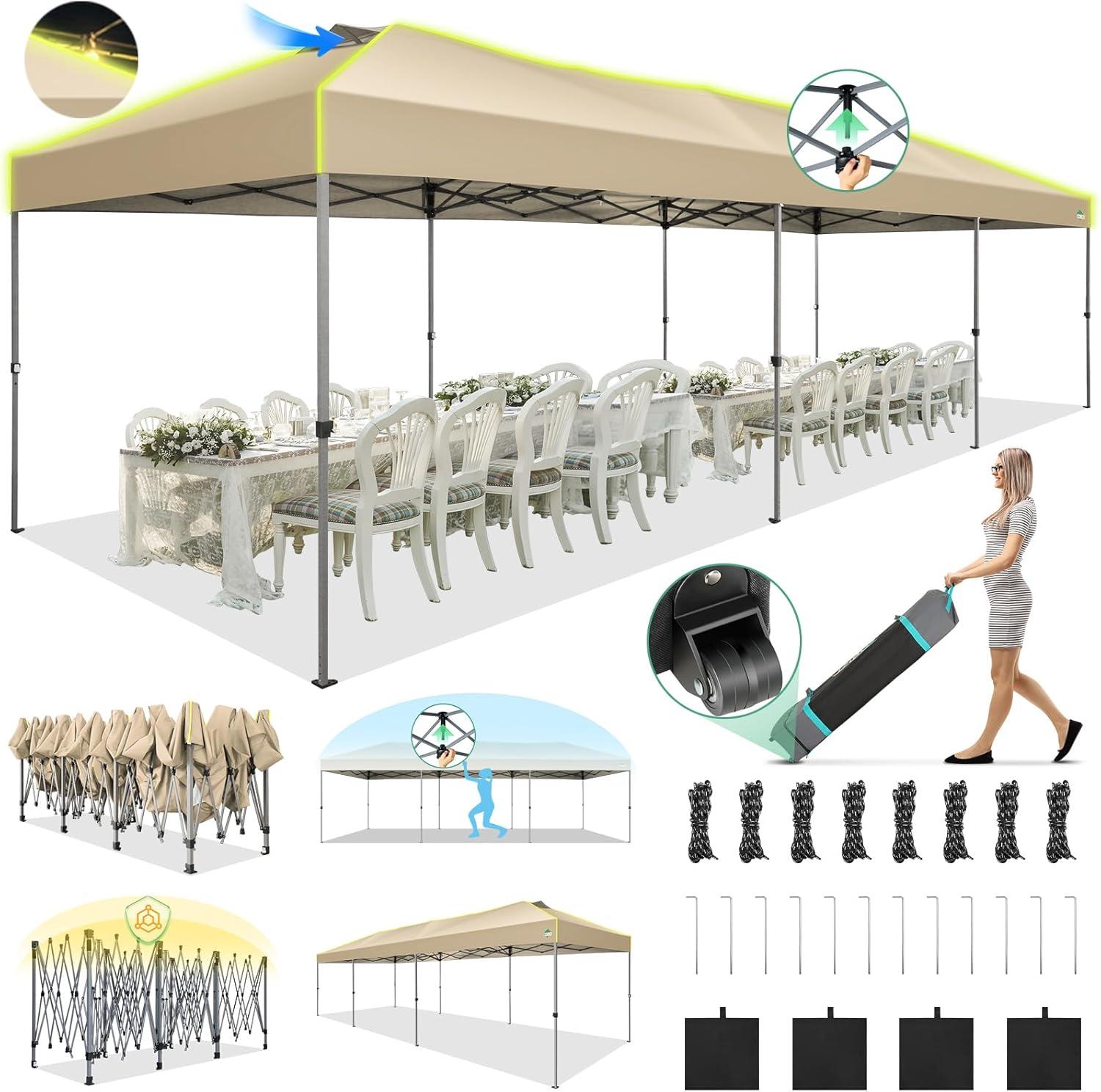 image:imageCOBIZI 10x10 Pop Up Canopy Tent Outdoor Party Tent with 4 Sidewall One Push Setup Glow 3 Adjustable Height Air Vent Waterproof UPF50 Bag 4 Sandbag 8 Stake 4 Rope for Beach CommercialKhaki