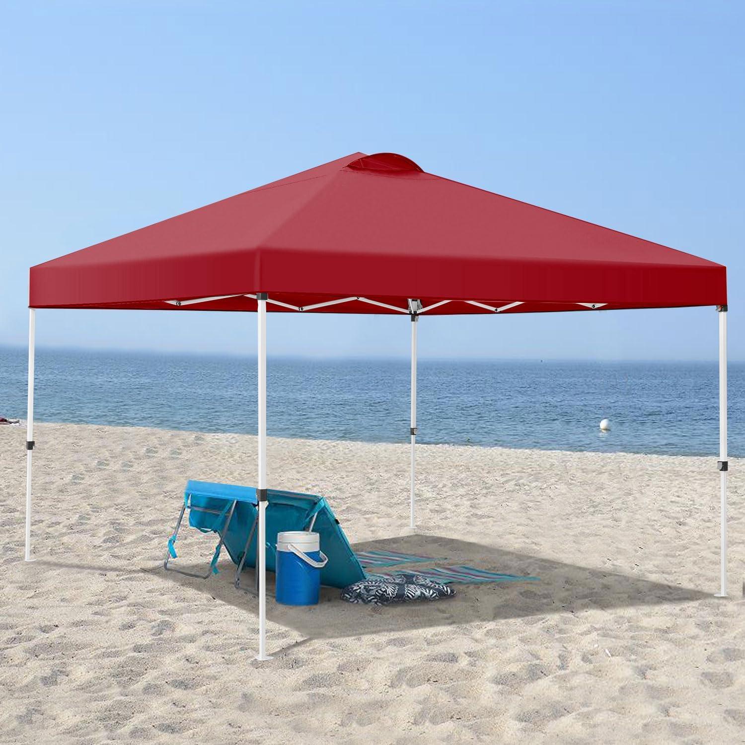 image:imageCOBIZI 10x10 Pop Up Canopy Tent Outdoor Party Tent with 4 Sidewall One Push Setup Glow 3 Adjustable Height Air Vent Waterproof UPF50 Bag 4 Sandbag 8 Stake 4 Rope for Beach CommercialRED