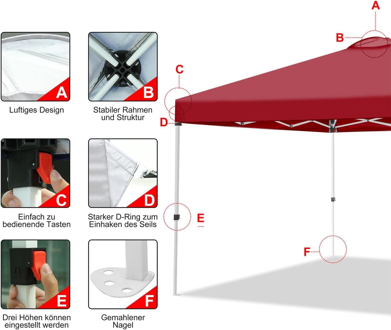 image:imageCOBIZI 10x10 Pop Up Canopy Tent Outdoor Party Tent with 4 Sidewall One Push Setup Glow 3 Adjustable Height Air Vent Waterproof UPF50 Bag 4 Sandbag 8 Stake 4 Rope for Beach CommercialRED