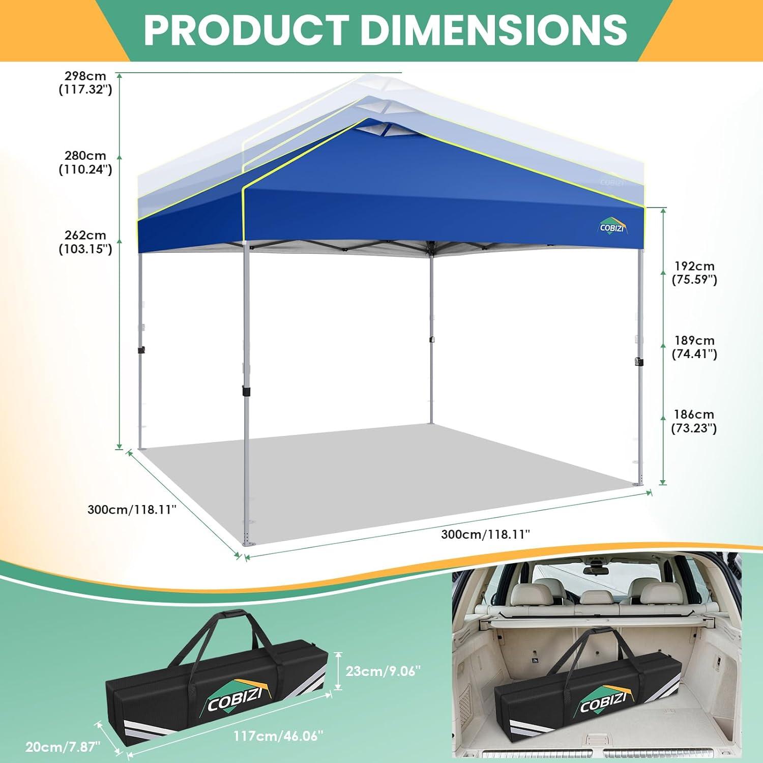 image:imageCOBIZI 10x10 Pop Up Canopy Tent Outdoor Party Tent with 4 Sidewall One Push Setup Glow 3 Adjustable Height Air Vent Waterproof UPF50 Bag 4 Sandbag 8 Stake 4 Rope for Beach CommercialNavy Blue