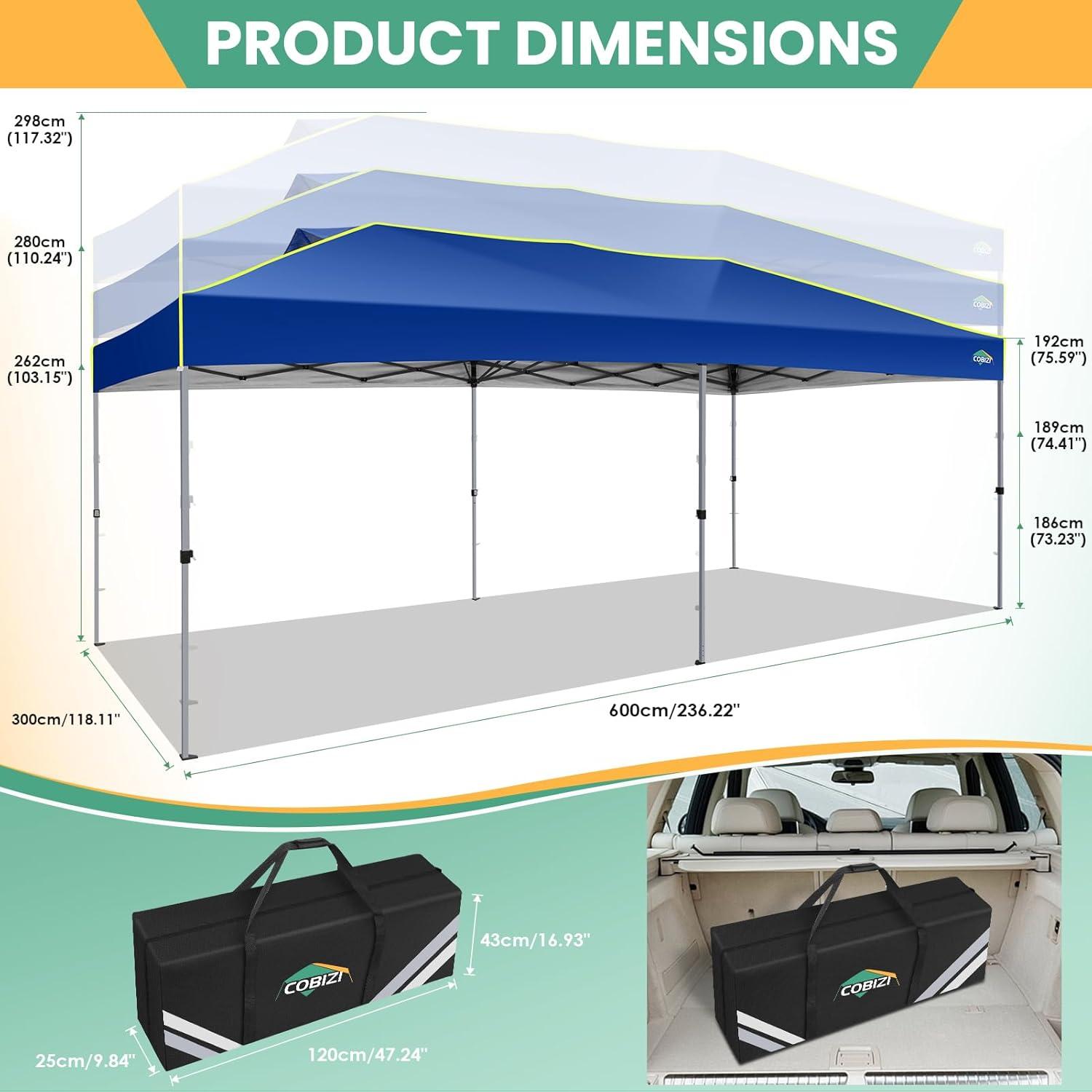 image:imageCOBIZI 10x10 Pop Up Canopy Tent Outdoor Party Tent with 4 Sidewall One Push Setup Glow 3 Adjustable Height Air Vent Waterproof UPF50 Bag 4 Sandbag 8 Stake 4 Rope for Beach CommercialNavy Blue