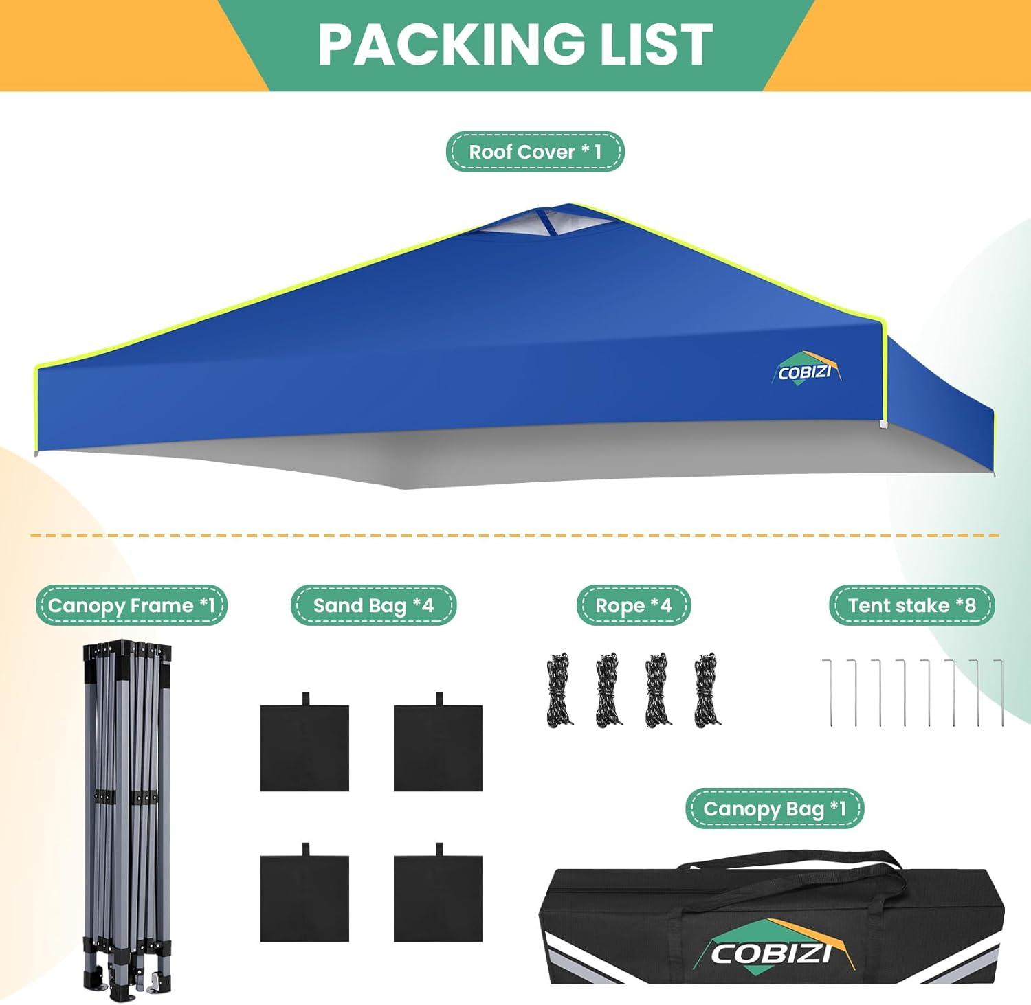 image:imageCOBIZI 10x10 Pop Up Canopy Tent Outdoor Party Tent with 4 Sidewall One Push Setup Glow 3 Adjustable Height Air Vent Waterproof UPF50 Bag 4 Sandbag 8 Stake 4 Rope for Beach CommercialNavy Blue