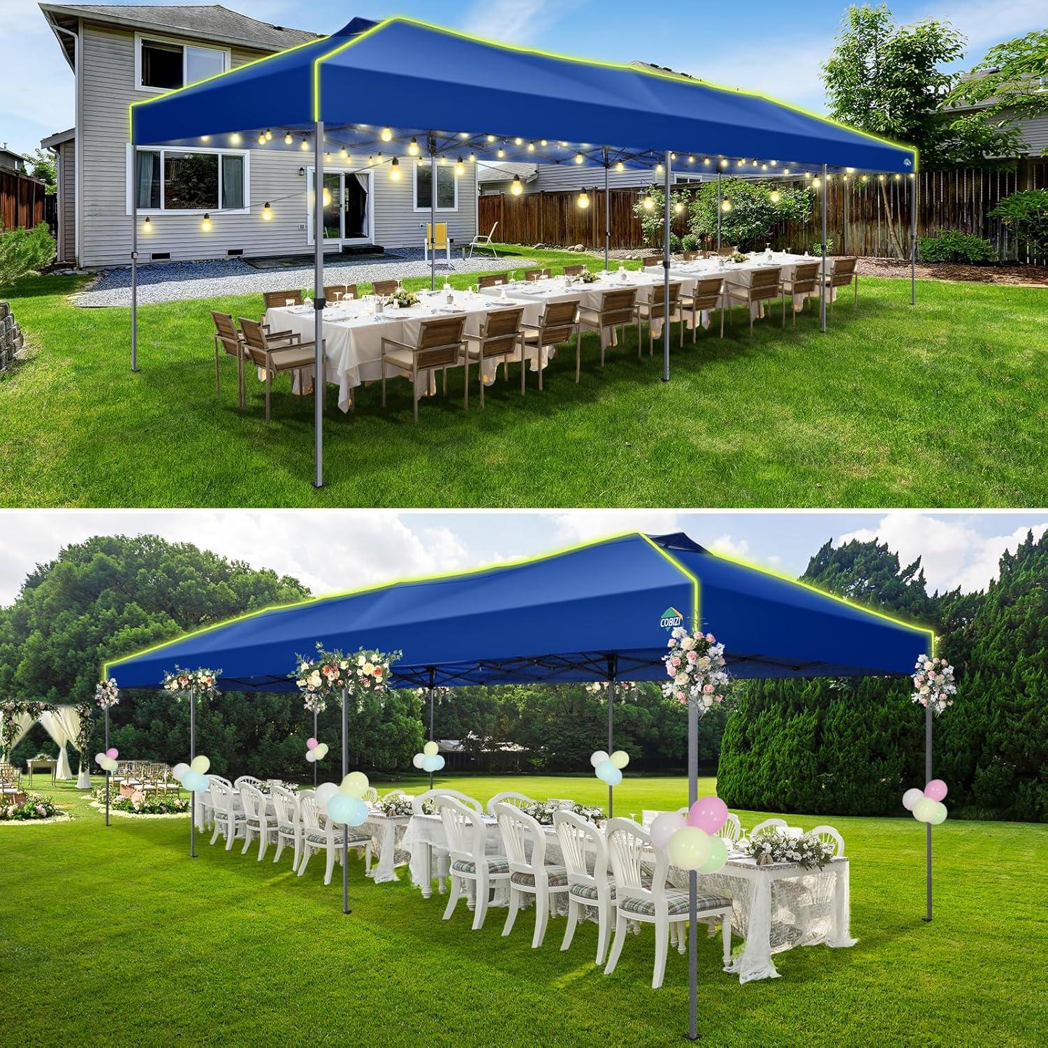 image:imageCOBIZI 10x10 Pop Up Canopy Tent Outdoor Party Tent with 4 Sidewall One Push Setup Glow 3 Adjustable Height Air Vent Waterproof UPF50 Bag 4 Sandbag 8 Stake 4 Rope for Beach CommercialNavy Blue