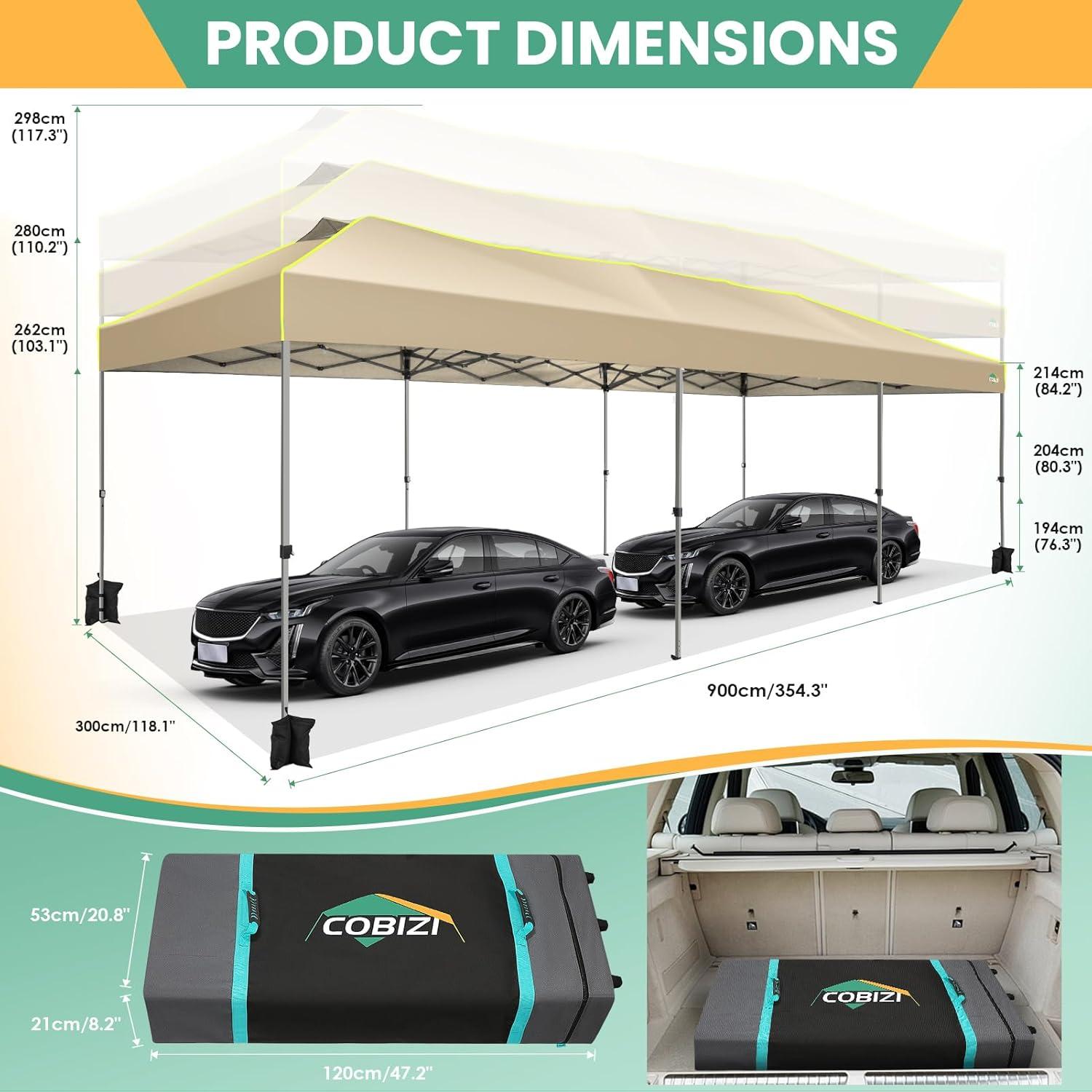 image:imageCOBIZI 10x10 Pop Up Canopy Tent Outdoor Party Tent with 4 Sidewall One Push Setup Glow 3 Adjustable Height Air Vent Waterproof UPF50 Bag 4 Sandbag 8 Stake 4 Rope for Beach CommercialKhaki