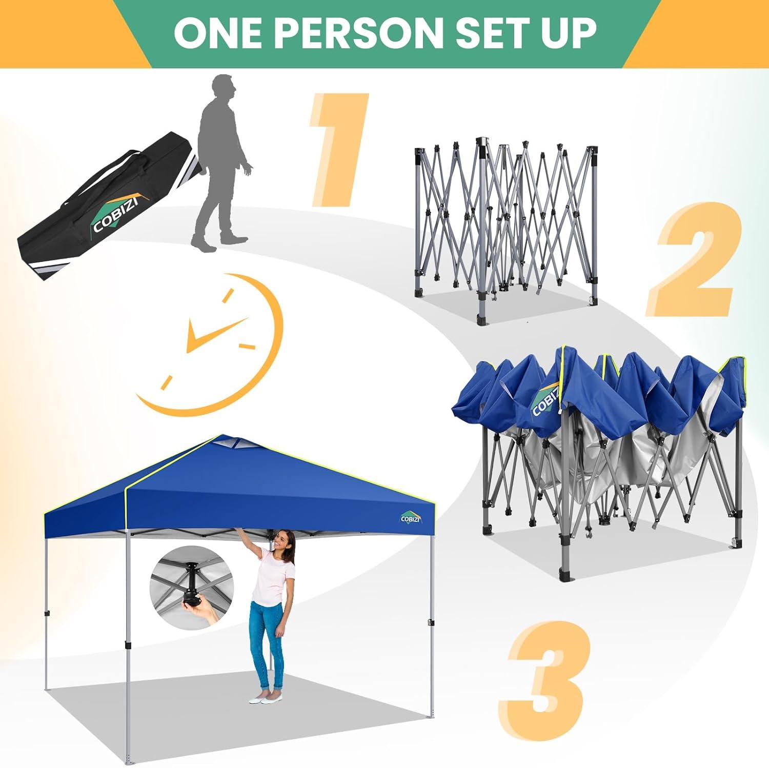 image:imageCOBIZI 10x10 Pop Up Canopy Tent Outdoor Party Tent with 4 Sidewall One Push Setup Glow 3 Adjustable Height Air Vent Waterproof UPF50 Bag 4 Sandbag 8 Stake 4 Rope for Beach CommercialNavy Blue