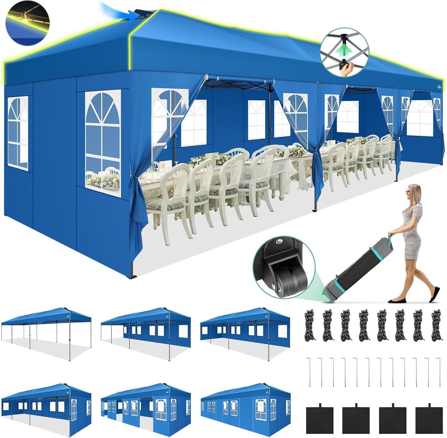 image:imageCOBIZI 10x10 Pop Up Canopy Tent Outdoor Party Tent with 4 Sidewall One Push Setup Glow 3 Adjustable Height Air Vent Waterproof UPF50 Bag 4 Sandbag 8 Stake 4 Rope for Beach CommercialBlue