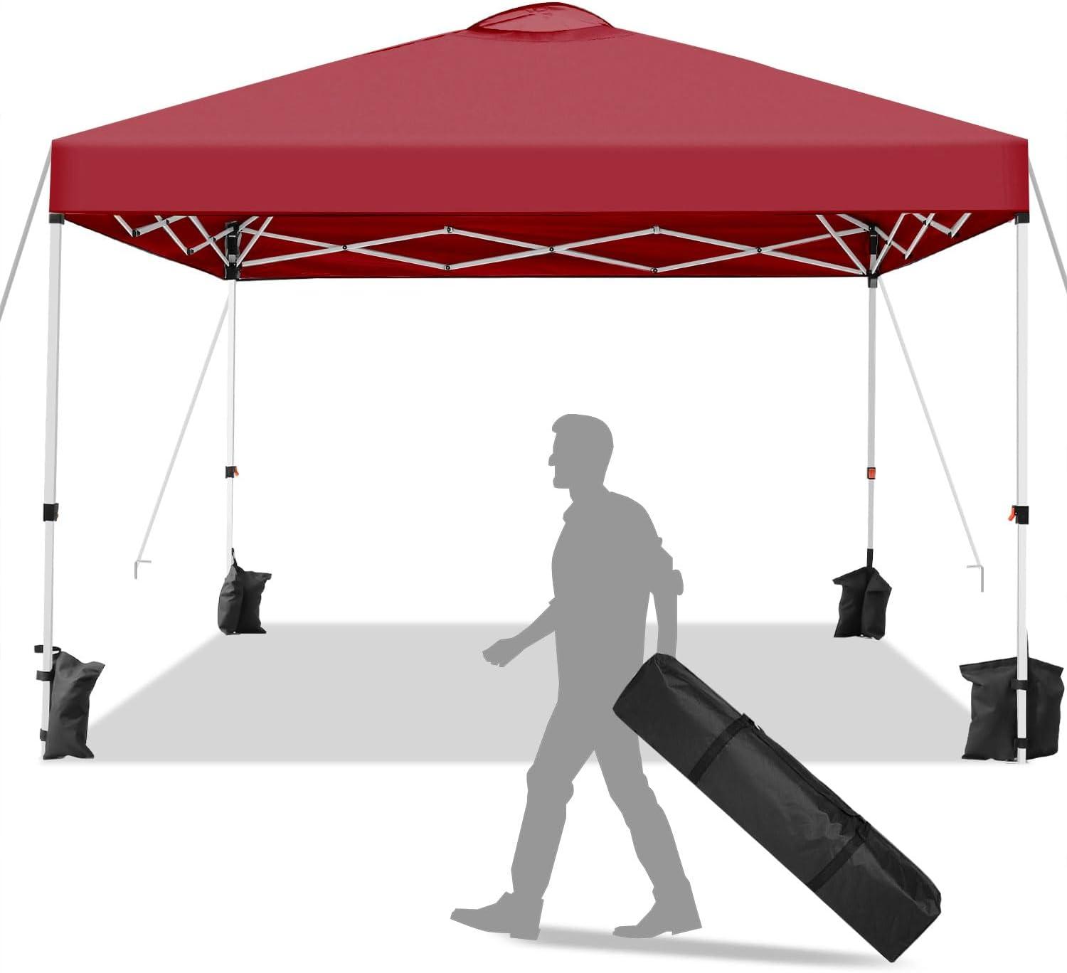 image:imageCOBIZI 10x10 Pop Up Canopy Tent Outdoor Party Tent with 4 Sidewall One Push Setup Glow 3 Adjustable Height Air Vent Waterproof UPF50 Bag 4 Sandbag 8 Stake 4 Rope for Beach CommercialRED