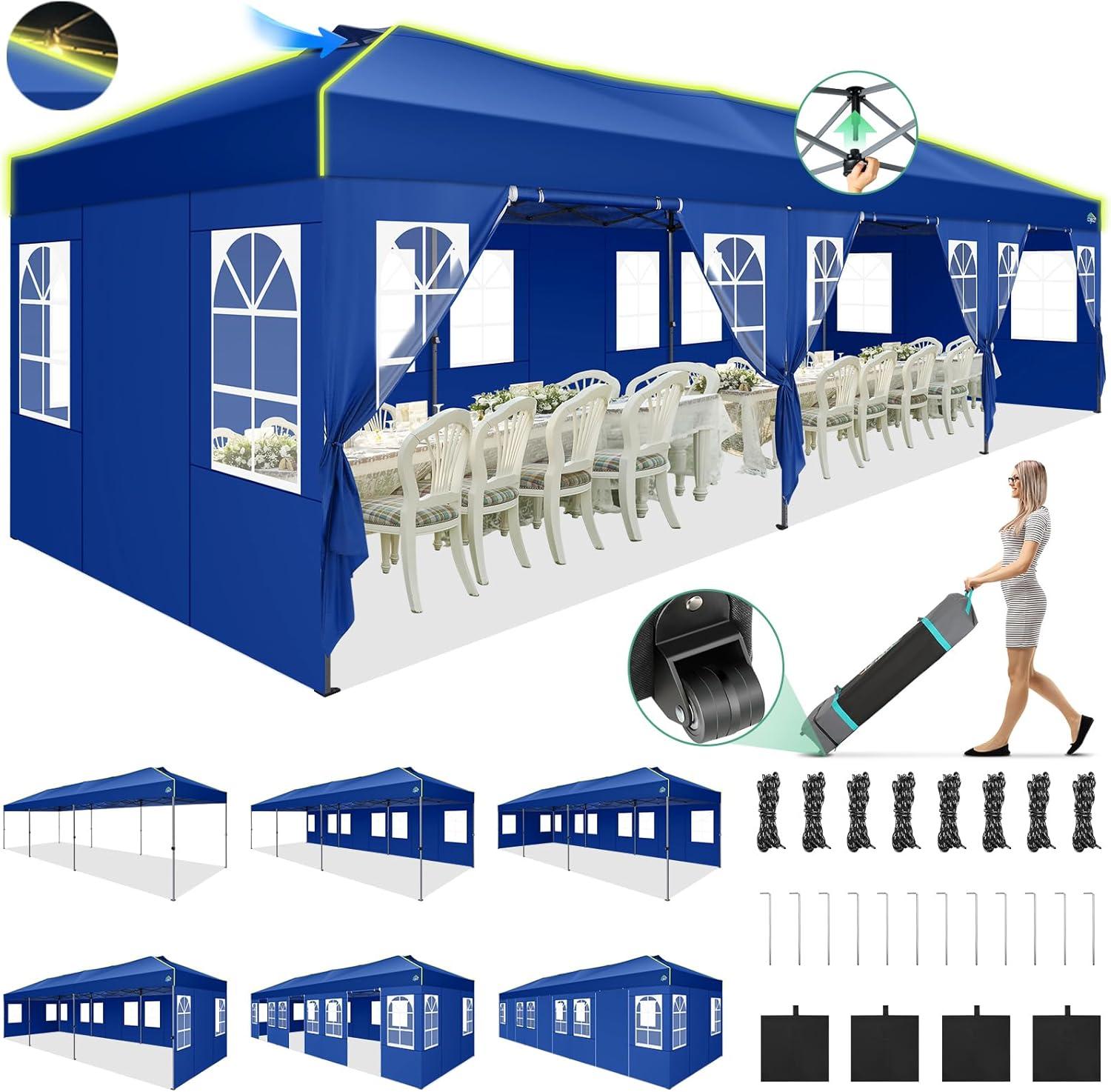image:imageCOBIZI 10x10 Pop Up Canopy Tent Outdoor Party Tent with 4 Sidewall One Push Setup Glow 3 Adjustable Height Air Vent Waterproof UPF50 Bag 4 Sandbag 8 Stake 4 Rope for Beach CommercialNavy Blue