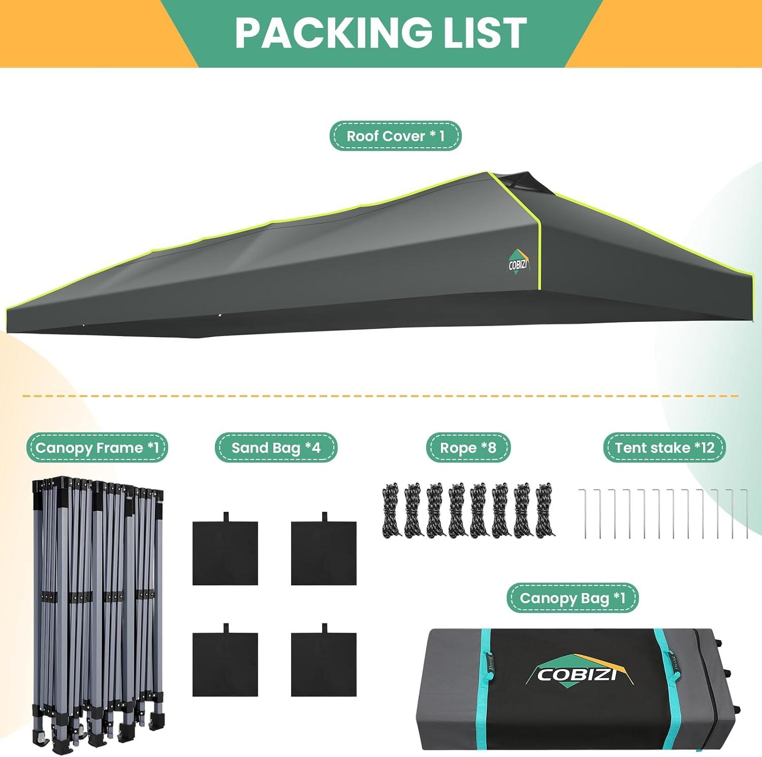 image:imageCOBIZI 10x10 Pop Up Canopy Tent Outdoor Party Tent with 4 Sidewall One Push Setup Glow 3 Adjustable Height Air Vent Waterproof UPF50 Bag 4 Sandbag 8 Stake 4 Rope for Beach CommercialTeal