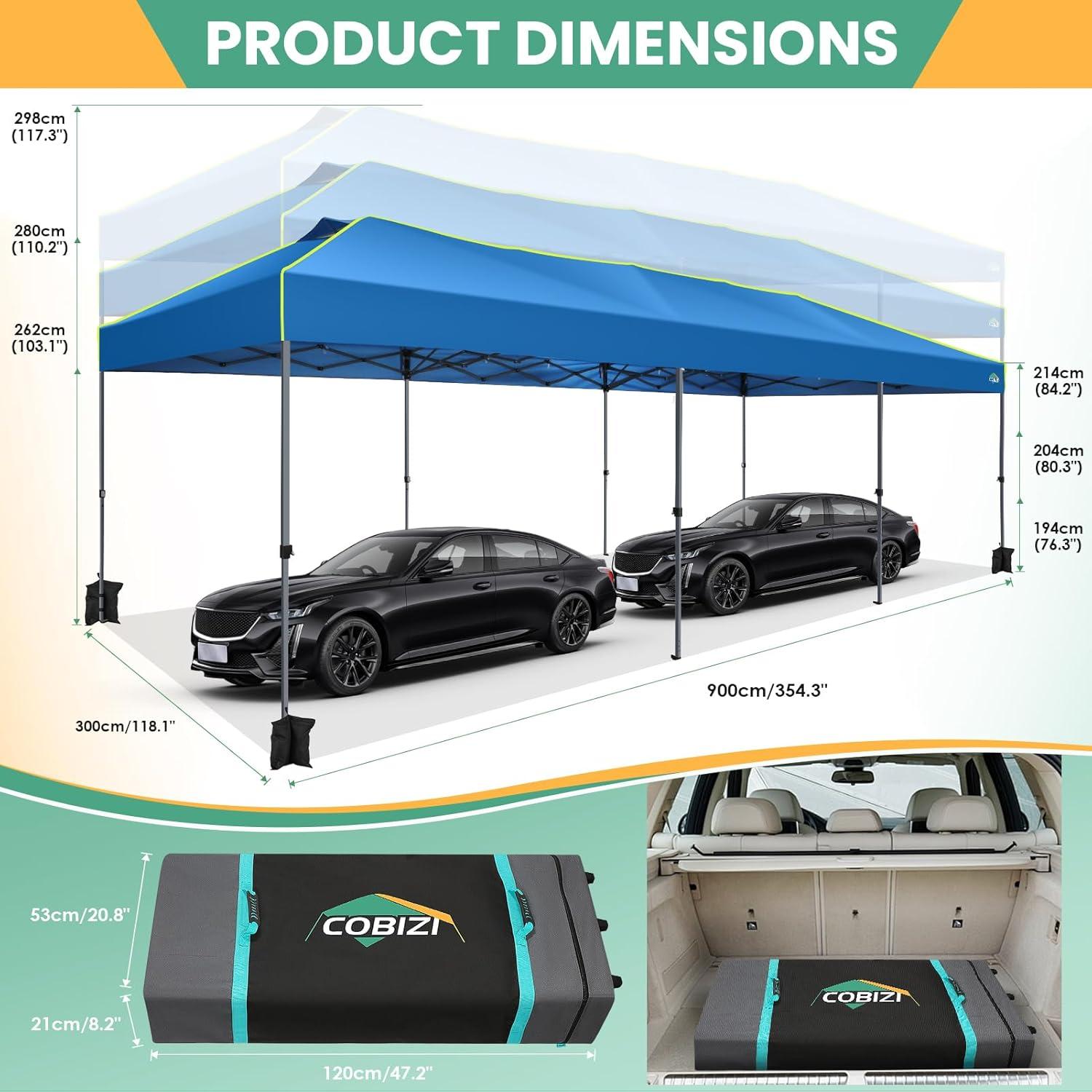 image:imageCOBIZI 10x10 Pop Up Canopy Tent Outdoor Party Tent with 4 Sidewall One Push Setup Glow 3 Adjustable Height Air Vent Waterproof UPF50 Bag 4 Sandbag 8 Stake 4 Rope for Beach CommercialBlue