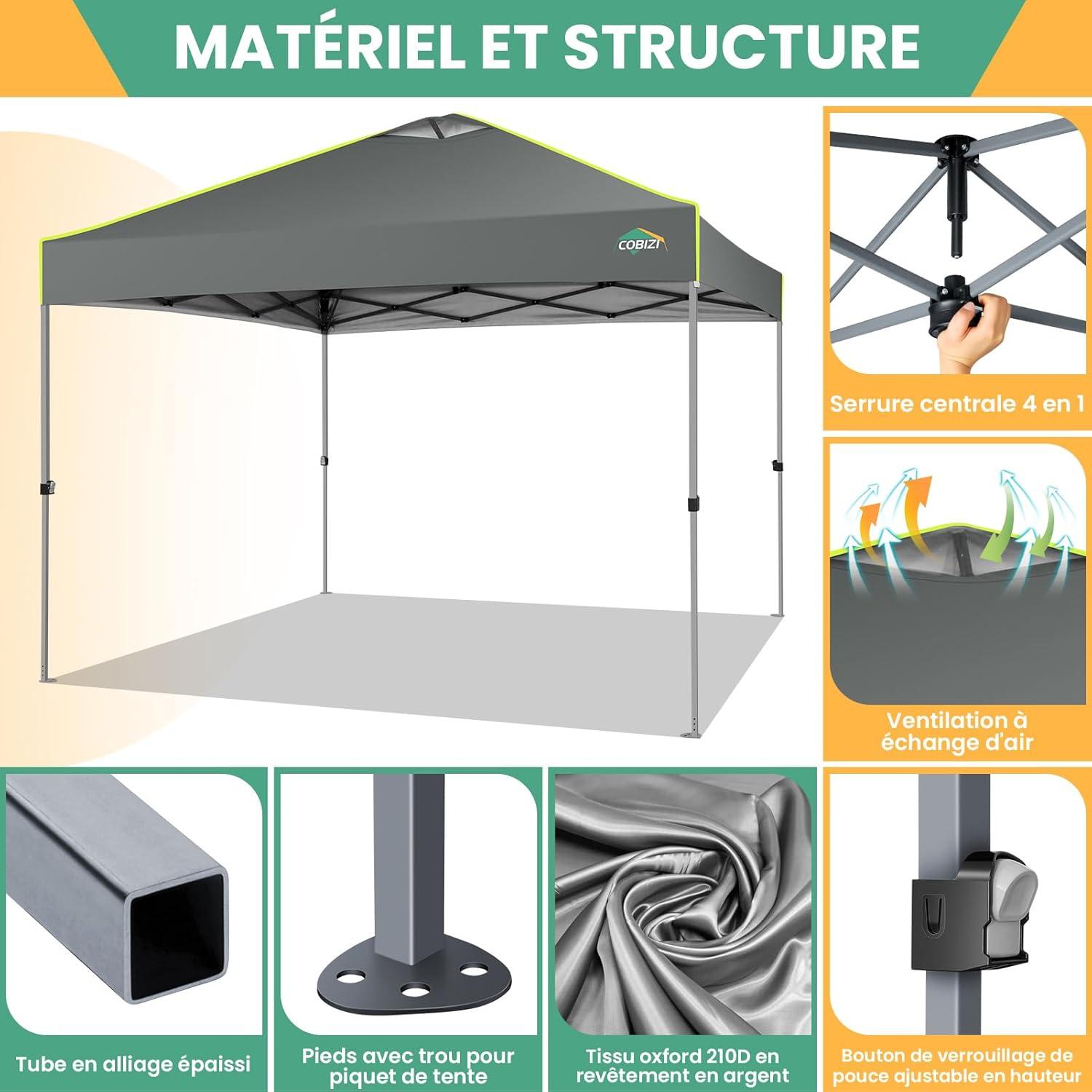 image:imageCOBIZI 10x10 Pop Up Canopy Tent Outdoor Party Tent with 4 Sidewall One Push Setup Glow 3 Adjustable Height Air Vent Waterproof UPF50 Bag 4 Sandbag 8 Stake 4 Rope for Beach CommercialTeal