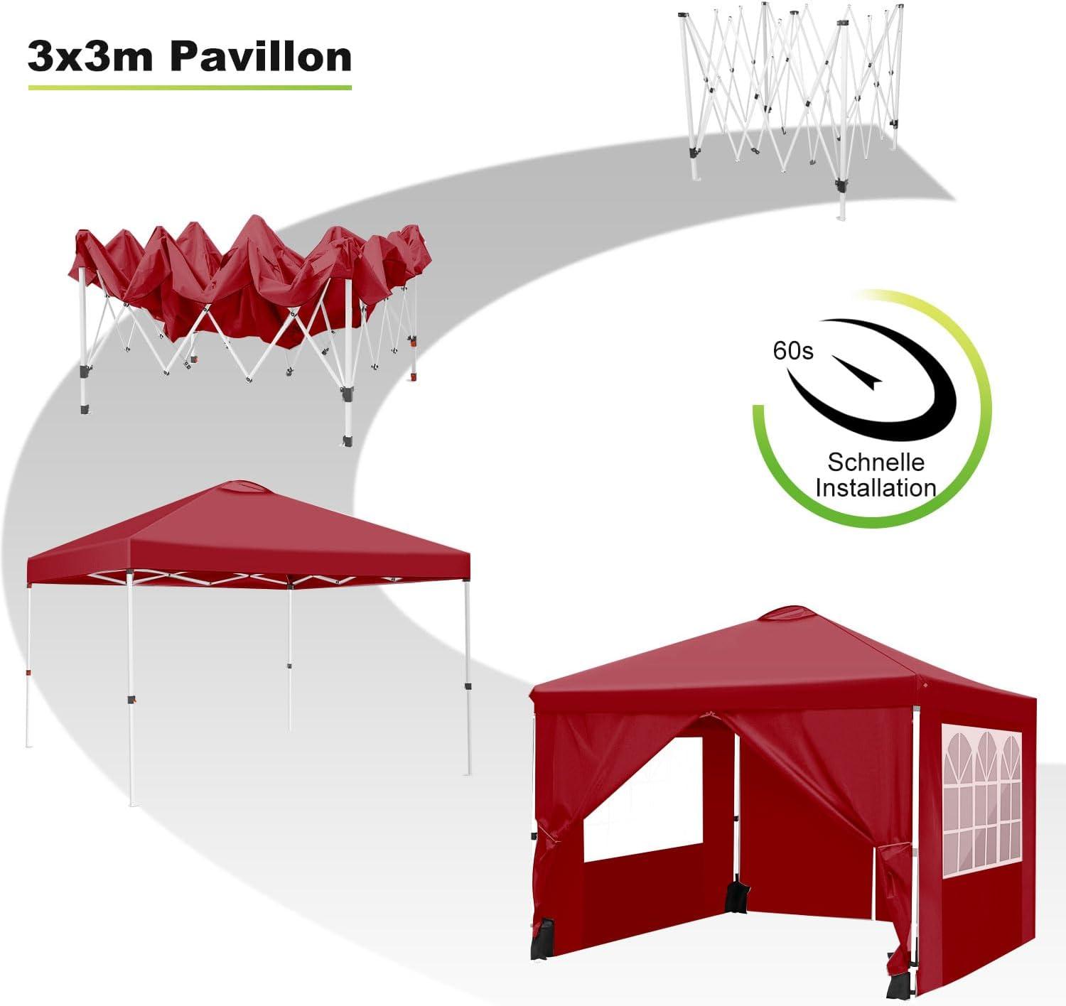 image:imageCOBIZI 10x10 Pop Up Canopy Tent Outdoor Party Tent with 4 Sidewall One Push Setup Glow 3 Adjustable Height Air Vent Waterproof UPF50 Bag 4 Sandbag 8 Stake 4 Rope for Beach CommercialRED