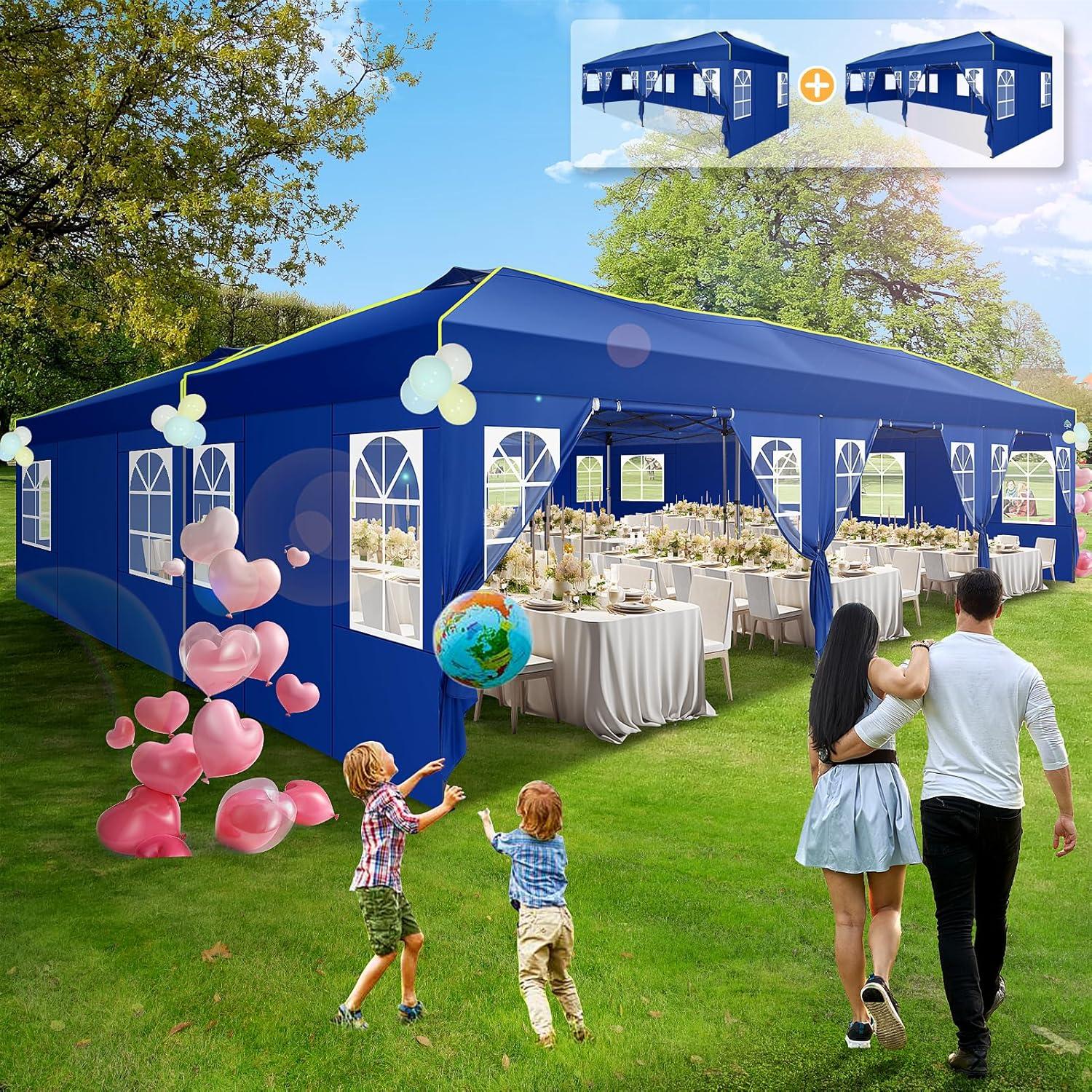 image:imageCOBIZI 10x10 Pop Up Canopy Tent Outdoor Party Tent with 4 Sidewall One Push Setup Glow 3 Adjustable Height Air Vent Waterproof UPF50 Bag 4 Sandbag 8 Stake 4 Rope for Beach CommercialNavy Blue