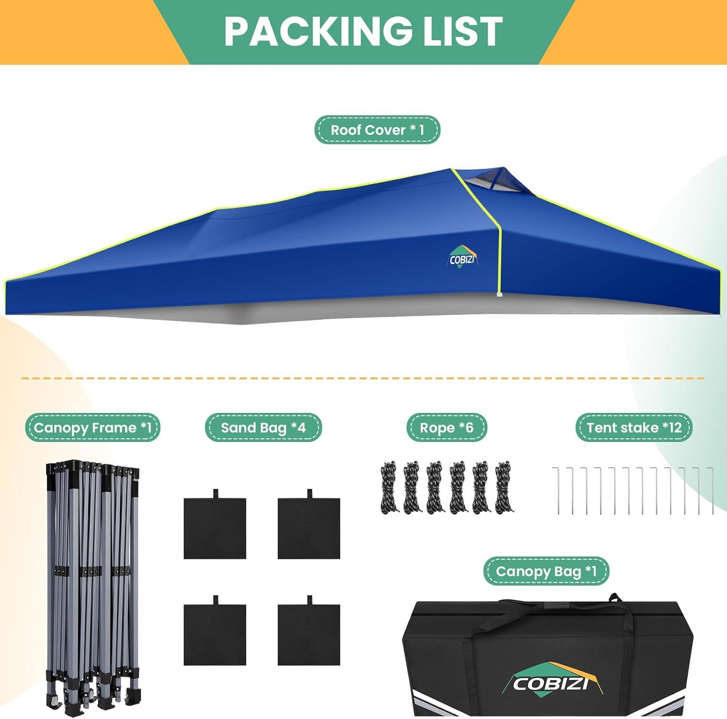 image:imageCOBIZI 10x10 Pop Up Canopy Tent Outdoor Party Tent with 4 Sidewall One Push Setup Glow 3 Adjustable Height Air Vent Waterproof UPF50 Bag 4 Sandbag 8 Stake 4 Rope for Beach CommercialNavy Blue