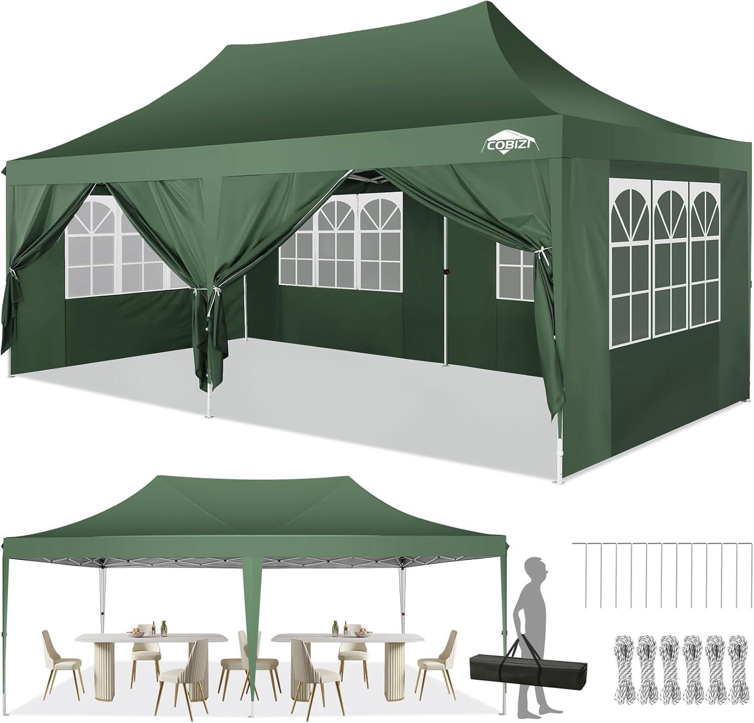 image:imageCOBIZI 10x10 Pop Up Canopy Tent Outdoor Party Tent with 4 Sidewall One Push Setup Glow 3 Adjustable Height Air Vent Waterproof UPF50 Bag 4 Sandbag 8 Stake 4 Rope for Beach CommercialTeal
