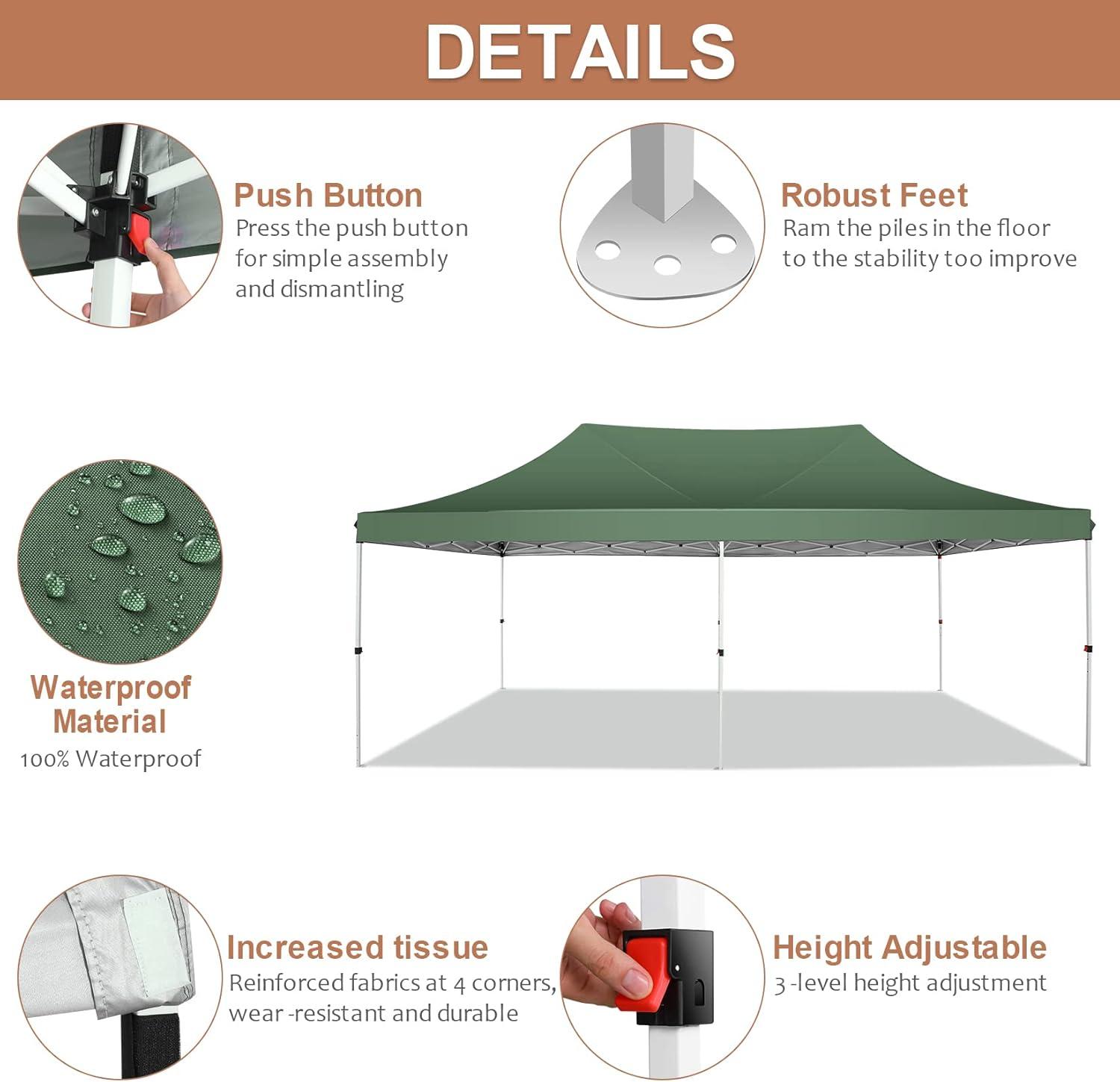 image:imageCOBIZI 10x10 Pop Up Canopy Tent Outdoor Party Tent with 4 Sidewall One Push Setup Glow 3 Adjustable Height Air Vent Waterproof UPF50 Bag 4 Sandbag 8 Stake 4 Rope for Beach CommercialTeal