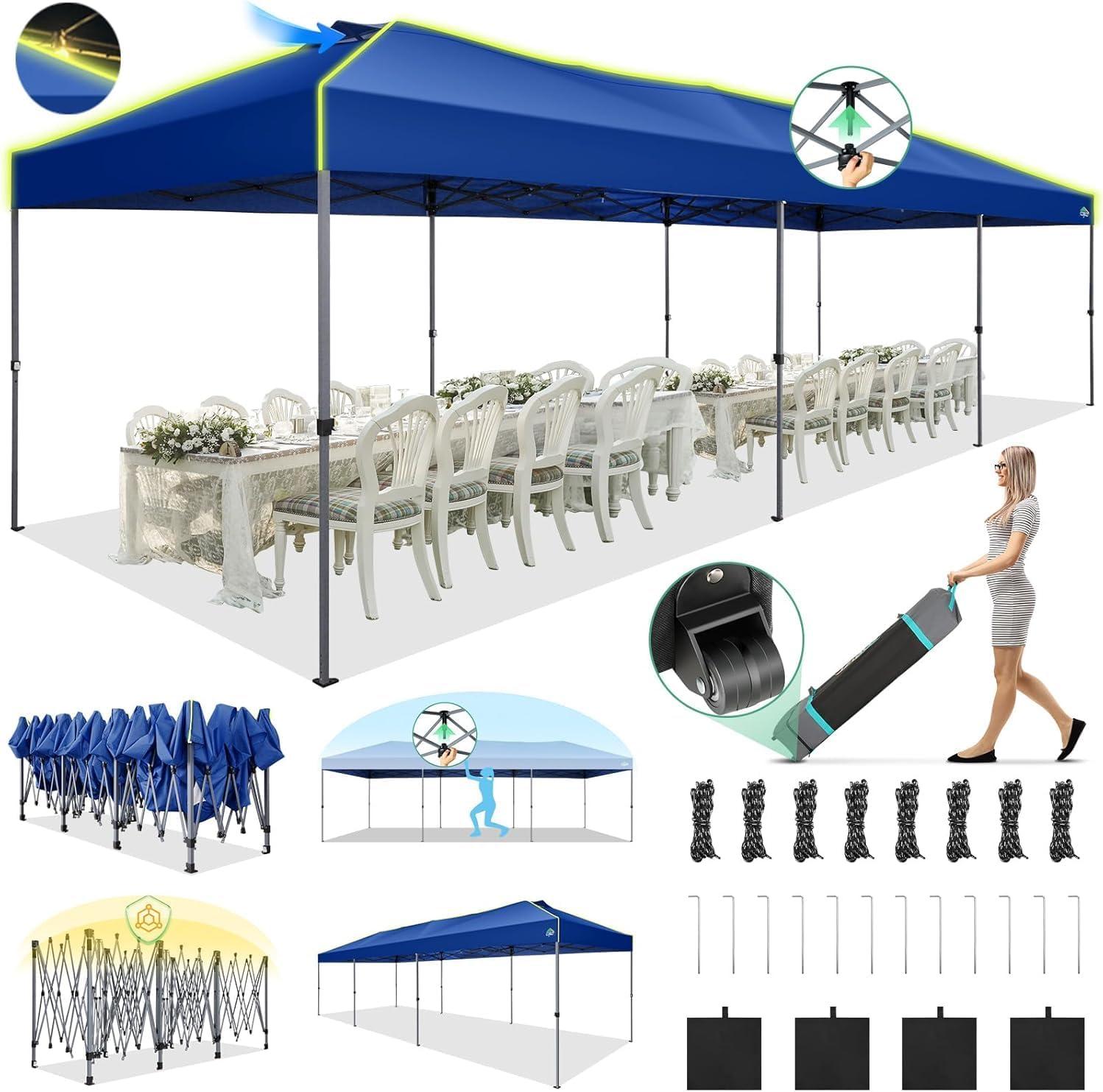 image:imageCOBIZI 10x10 Pop Up Canopy Tent Outdoor Party Tent with 4 Sidewall One Push Setup Glow 3 Adjustable Height Air Vent Waterproof UPF50 Bag 4 Sandbag 8 Stake 4 Rope for Beach CommercialNavy Blue