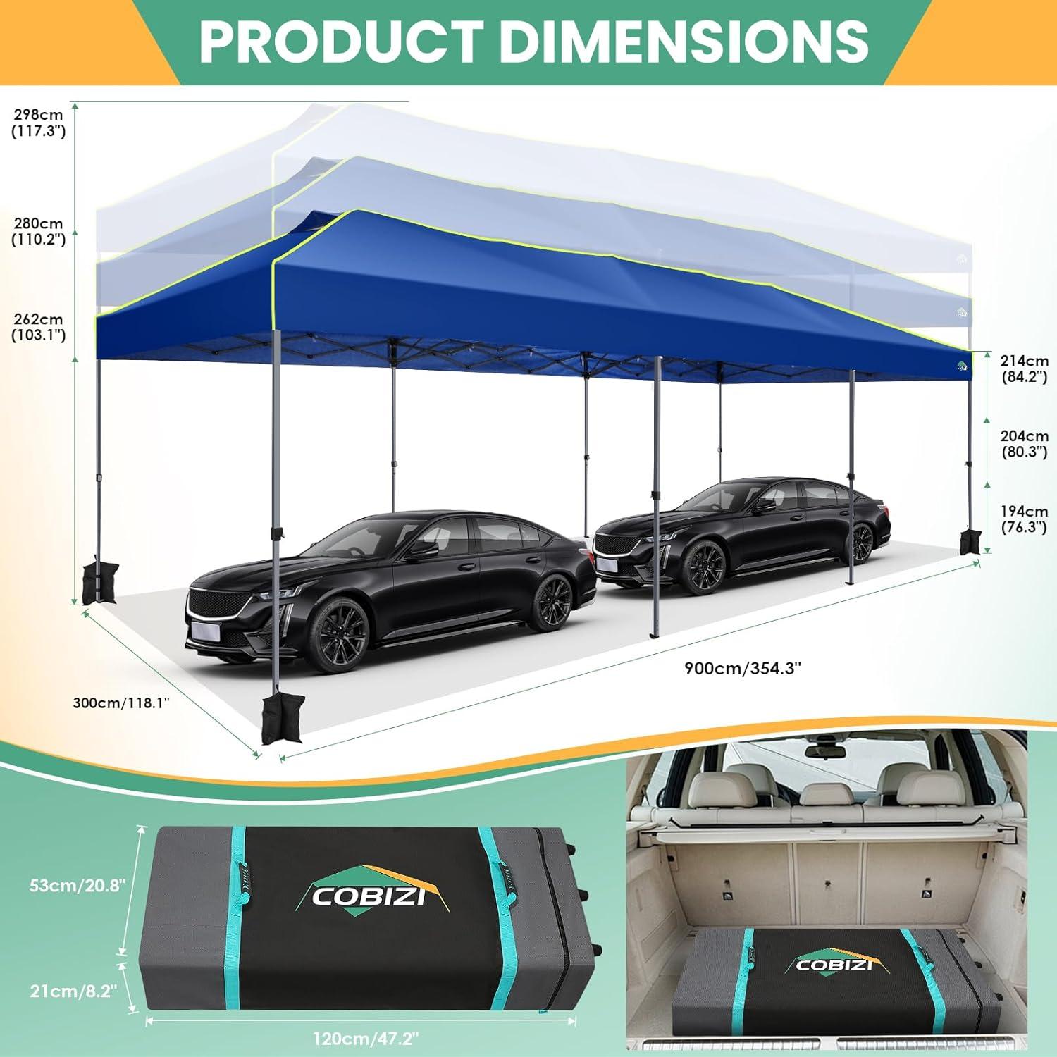 image:imageCOBIZI 10x10 Pop Up Canopy Tent Outdoor Party Tent with 4 Sidewall One Push Setup Glow 3 Adjustable Height Air Vent Waterproof UPF50 Bag 4 Sandbag 8 Stake 4 Rope for Beach CommercialNavy Blue