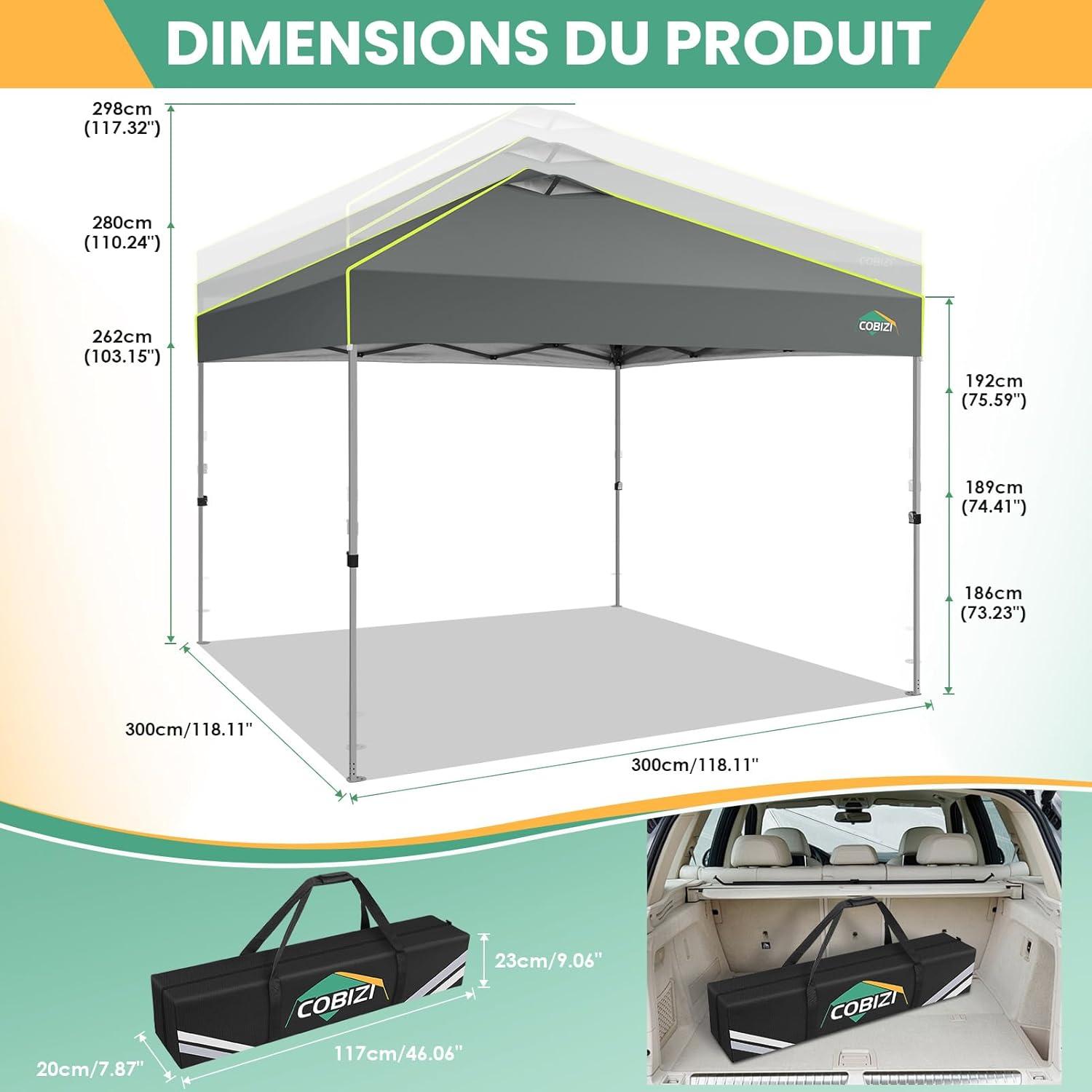 image:imageCOBIZI 10x10 Pop Up Canopy Tent Outdoor Party Tent with 4 Sidewall One Push Setup Glow 3 Adjustable Height Air Vent Waterproof UPF50 Bag 4 Sandbag 8 Stake 4 Rope for Beach CommercialTeal