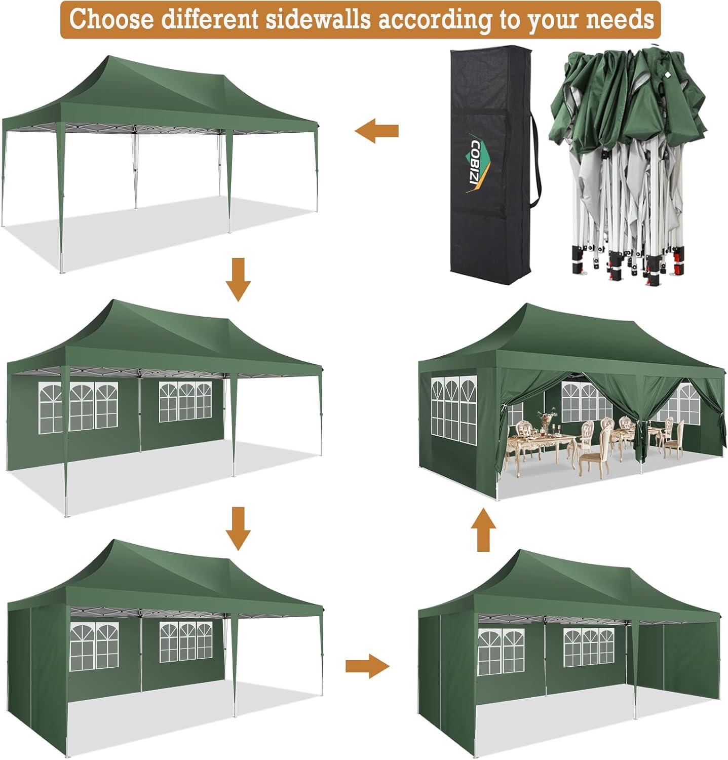 image:imageCOBIZI 10x10 Pop Up Canopy Tent Outdoor Party Tent with 4 Sidewall One Push Setup Glow 3 Adjustable Height Air Vent Waterproof UPF50 Bag 4 Sandbag 8 Stake 4 Rope for Beach CommercialTeal