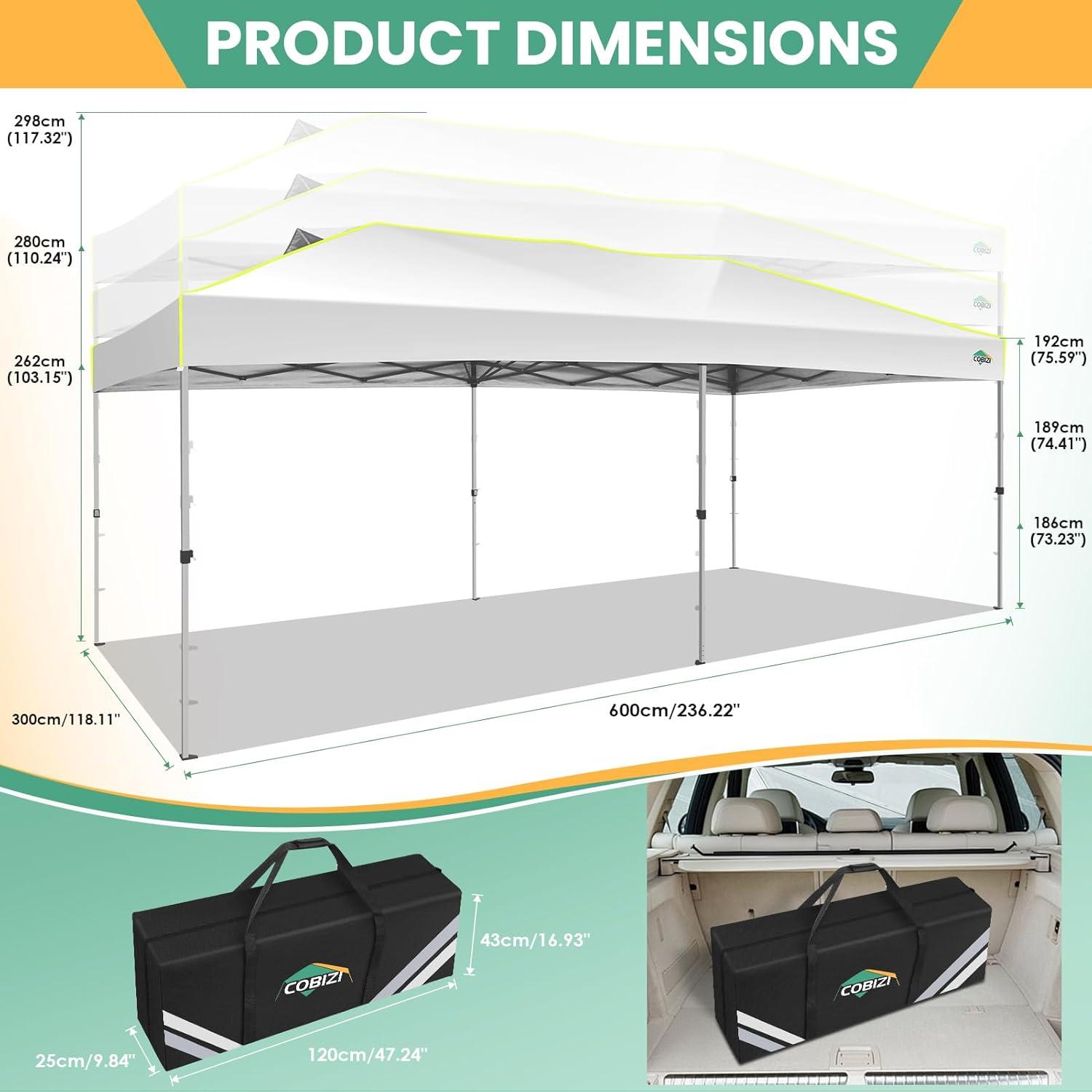 image:imageCOBIZI 10x10 Pop Up Canopy Tent Outdoor Party Tent with 4 Sidewall One Push Setup Glow 3 Adjustable Height Air Vent Waterproof UPF50 Bag 4 Sandbag 8 Stake 4 Rope for Beach CommercialBeige