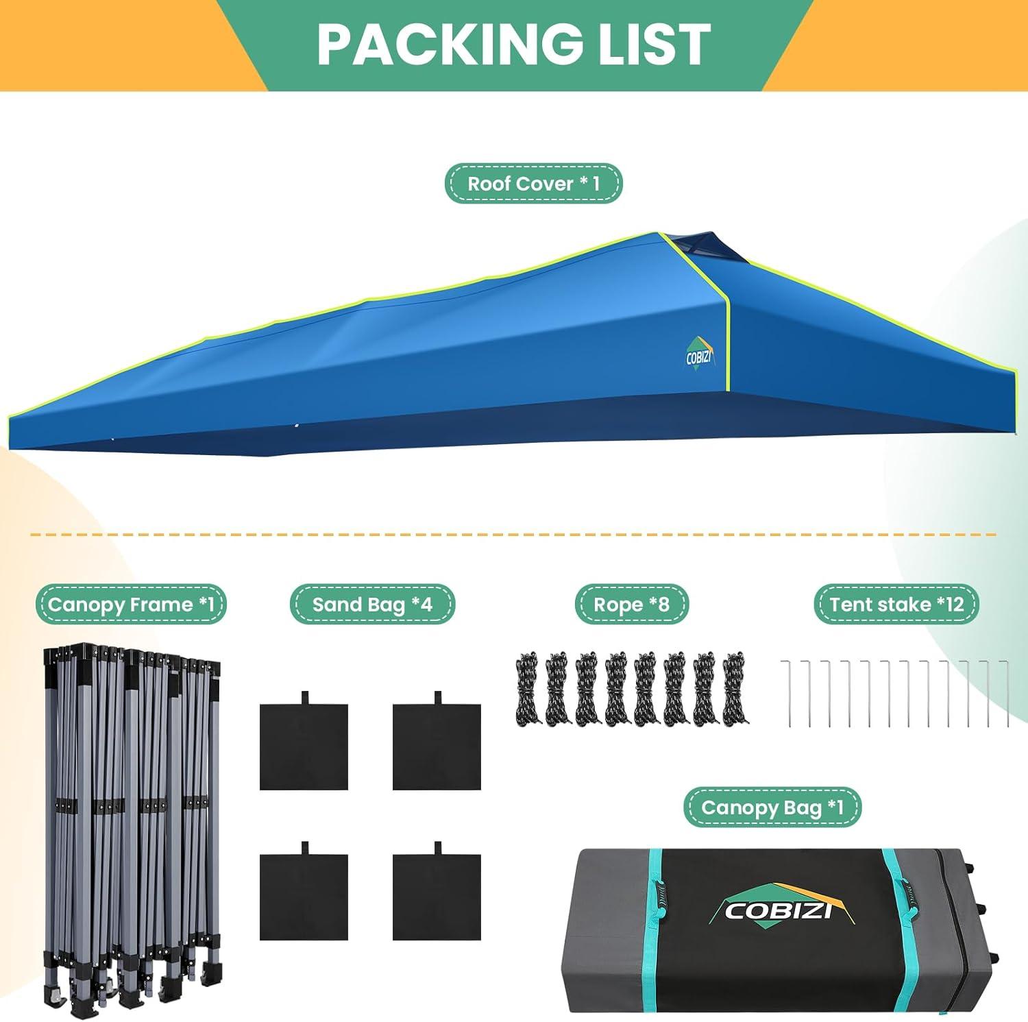 image:imageCOBIZI 10x10 Pop Up Canopy Tent Outdoor Party Tent with 4 Sidewall One Push Setup Glow 3 Adjustable Height Air Vent Waterproof UPF50 Bag 4 Sandbag 8 Stake 4 Rope for Beach CommercialBlue