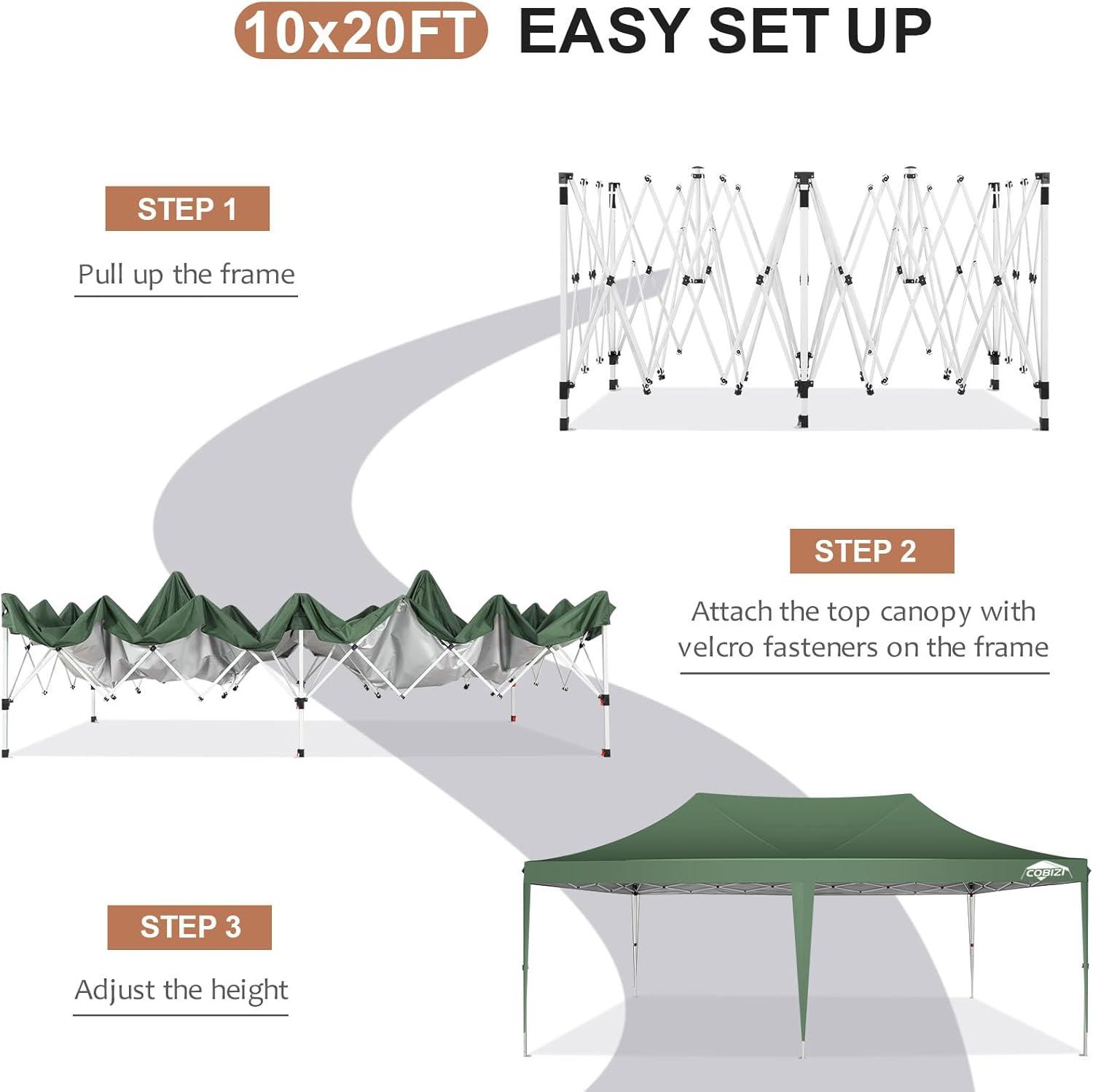 image:imageCOBIZI 10x10 Pop Up Canopy Tent Outdoor Party Tent with 4 Sidewall One Push Setup Glow 3 Adjustable Height Air Vent Waterproof UPF50 Bag 4 Sandbag 8 Stake 4 Rope for Beach CommercialTeal