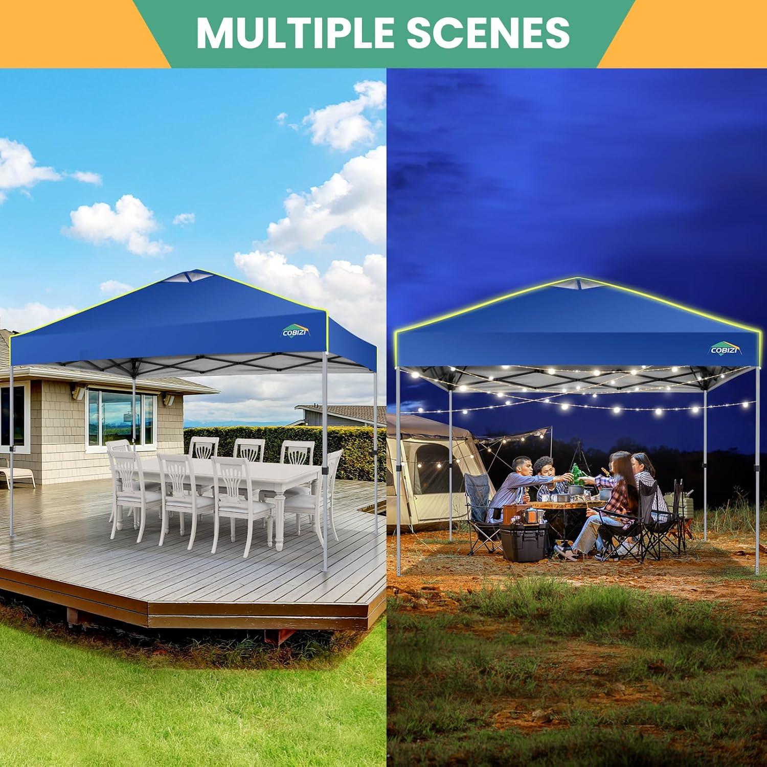 image:imageCOBIZI 10x10 Pop Up Canopy Tent Outdoor Party Tent with 4 Sidewall One Push Setup Glow 3 Adjustable Height Air Vent Waterproof UPF50 Bag 4 Sandbag 8 Stake 4 Rope for Beach CommercialNavy Blue
