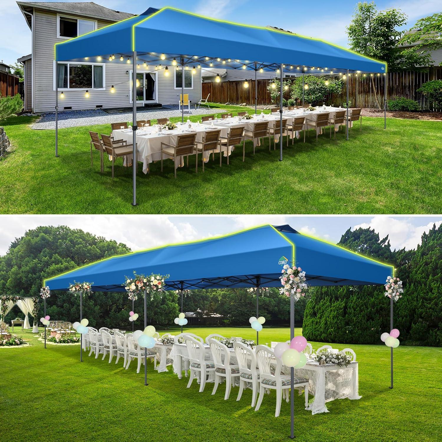 image:imageCOBIZI 10x10 Pop Up Canopy Tent Outdoor Party Tent with 4 Sidewall One Push Setup Glow 3 Adjustable Height Air Vent Waterproof UPF50 Bag 4 Sandbag 8 Stake 4 Rope for Beach CommercialBlue