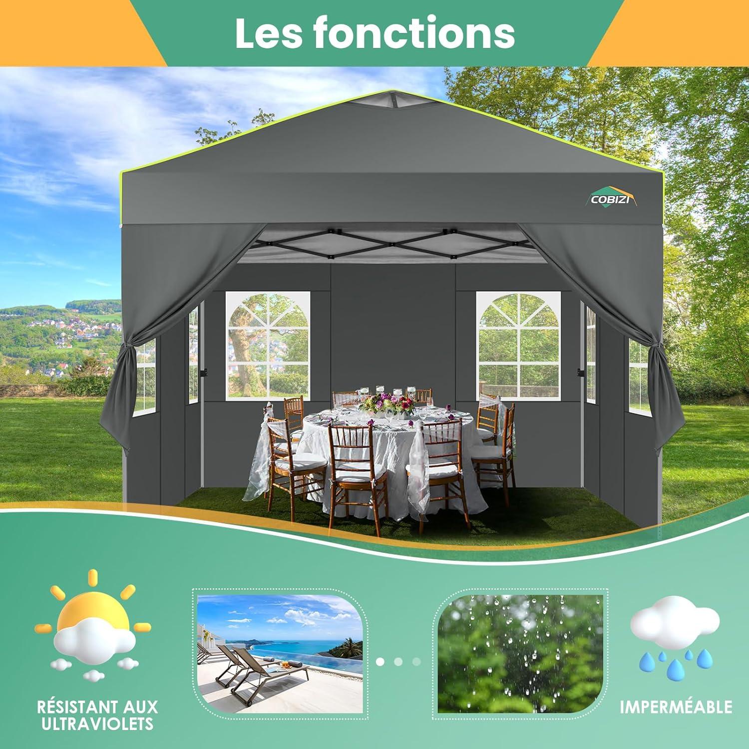 image:imageCOBIZI 10x10 Pop Up Canopy Tent Outdoor Party Tent with 4 Sidewall One Push Setup Glow 3 Adjustable Height Air Vent Waterproof UPF50 Bag 4 Sandbag 8 Stake 4 Rope for Beach CommercialTeal