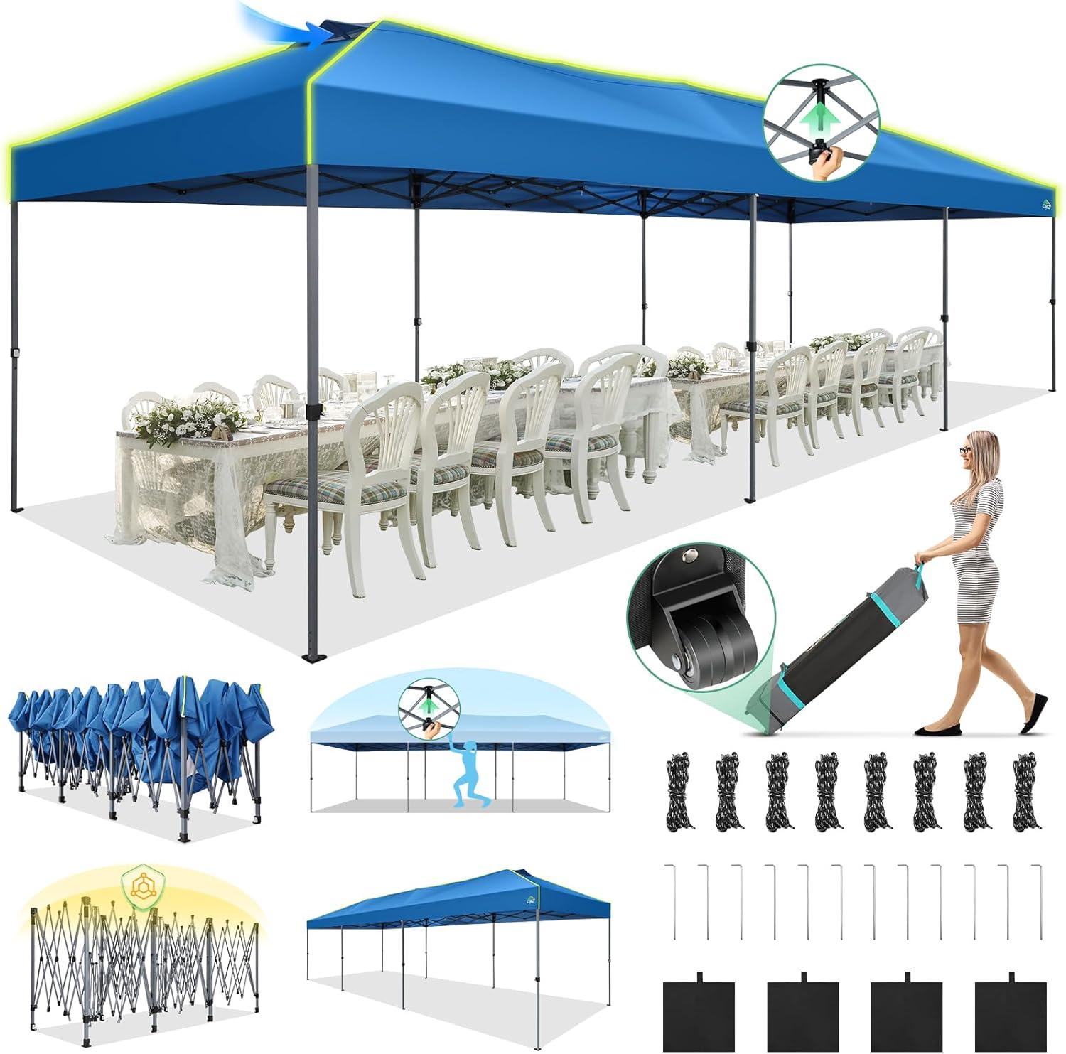 image:imageCOBIZI 10x10 Pop Up Canopy Tent Outdoor Party Tent with 4 Sidewall One Push Setup Glow 3 Adjustable Height Air Vent Waterproof UPF50 Bag 4 Sandbag 8 Stake 4 Rope for Beach CommercialBlue