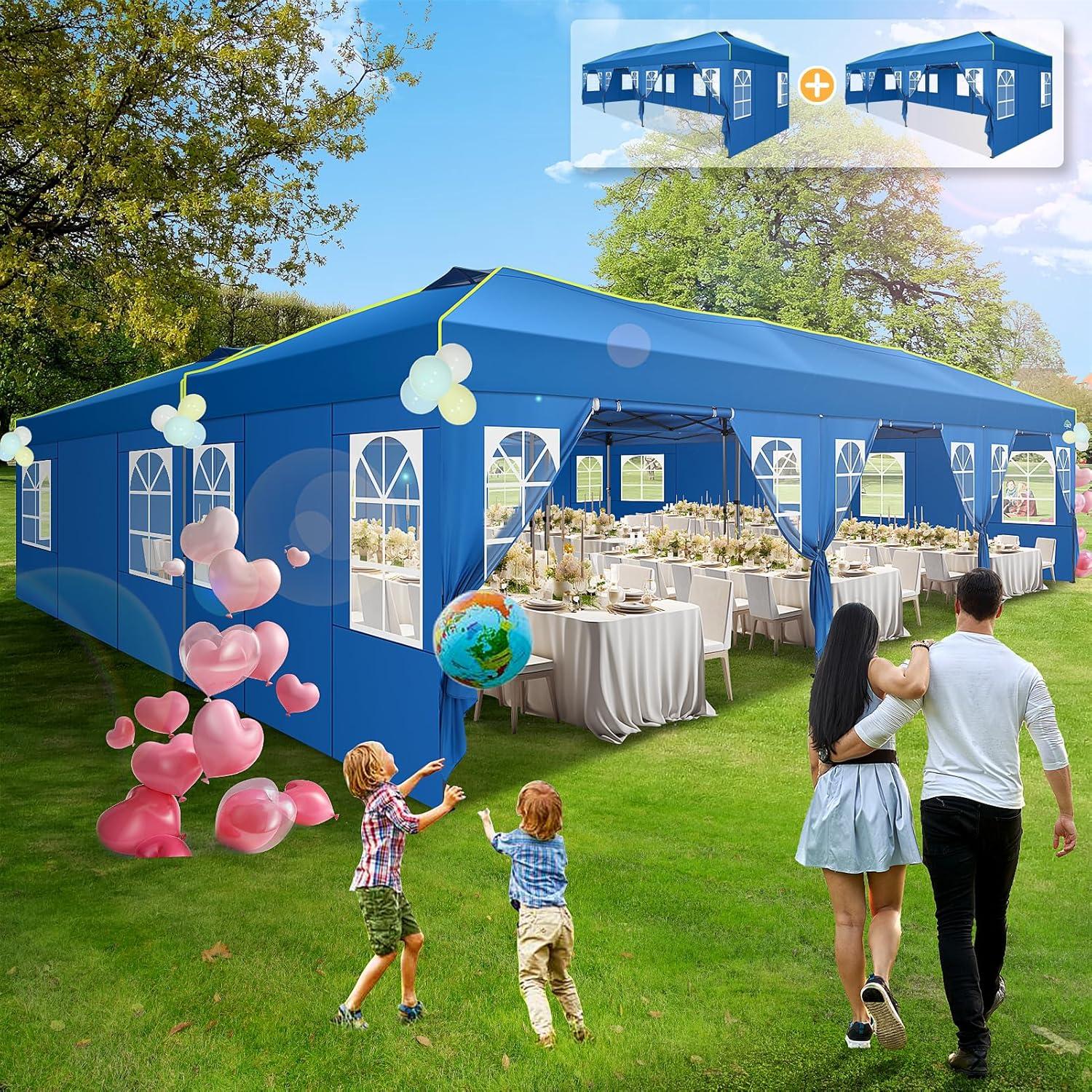 image:imageCOBIZI 10x10 Pop Up Canopy Tent Outdoor Party Tent with 4 Sidewall One Push Setup Glow 3 Adjustable Height Air Vent Waterproof UPF50 Bag 4 Sandbag 8 Stake 4 Rope for Beach CommercialBlue