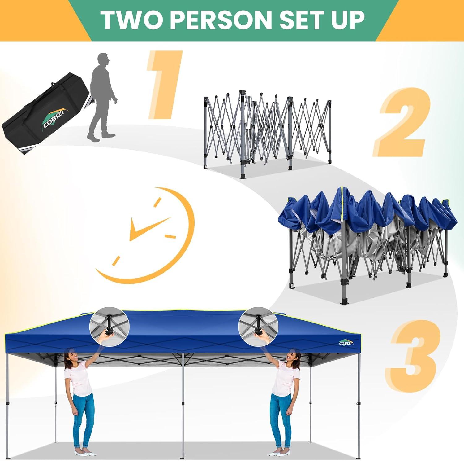 image:imageCOBIZI 10x10 Pop Up Canopy Tent Outdoor Party Tent with 4 Sidewall One Push Setup Glow 3 Adjustable Height Air Vent Waterproof UPF50 Bag 4 Sandbag 8 Stake 4 Rope for Beach CommercialNavy Blue
