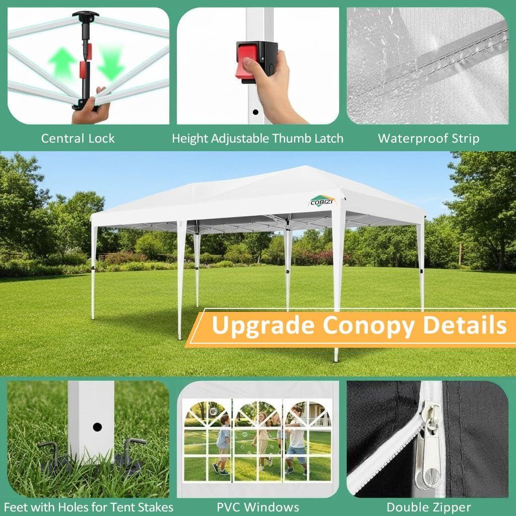 image:imageCOBIZI 10x10 Pop Up Canopy Tent with 4 Sidewalls Easy Set up Canopy 10x10 Waterproof Commercial Outdoor Gazebo Portable Shelter Instant Tents for PartiesBackyardFlea MarketCarrying Bag1Navy BlueWHITE