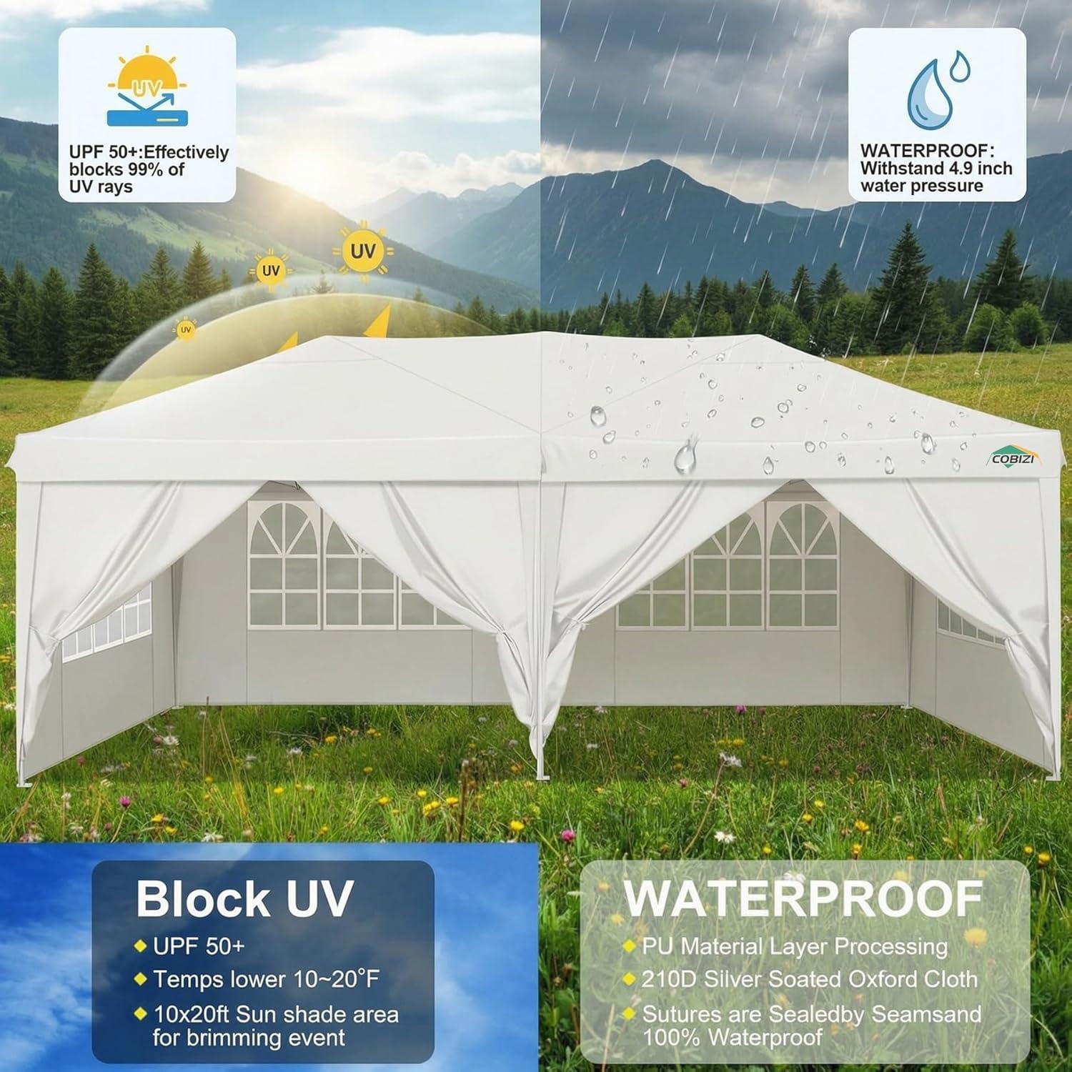 image:imageCOBIZI 10x10 Pop Up Canopy Tent with 4 Sidewalls Easy Set up Canopy 10x10 Waterproof Commercial Outdoor Gazebo Portable Shelter Instant Tents for PartiesBackyardFlea MarketCarrying Bag1Navy BlueWHITE