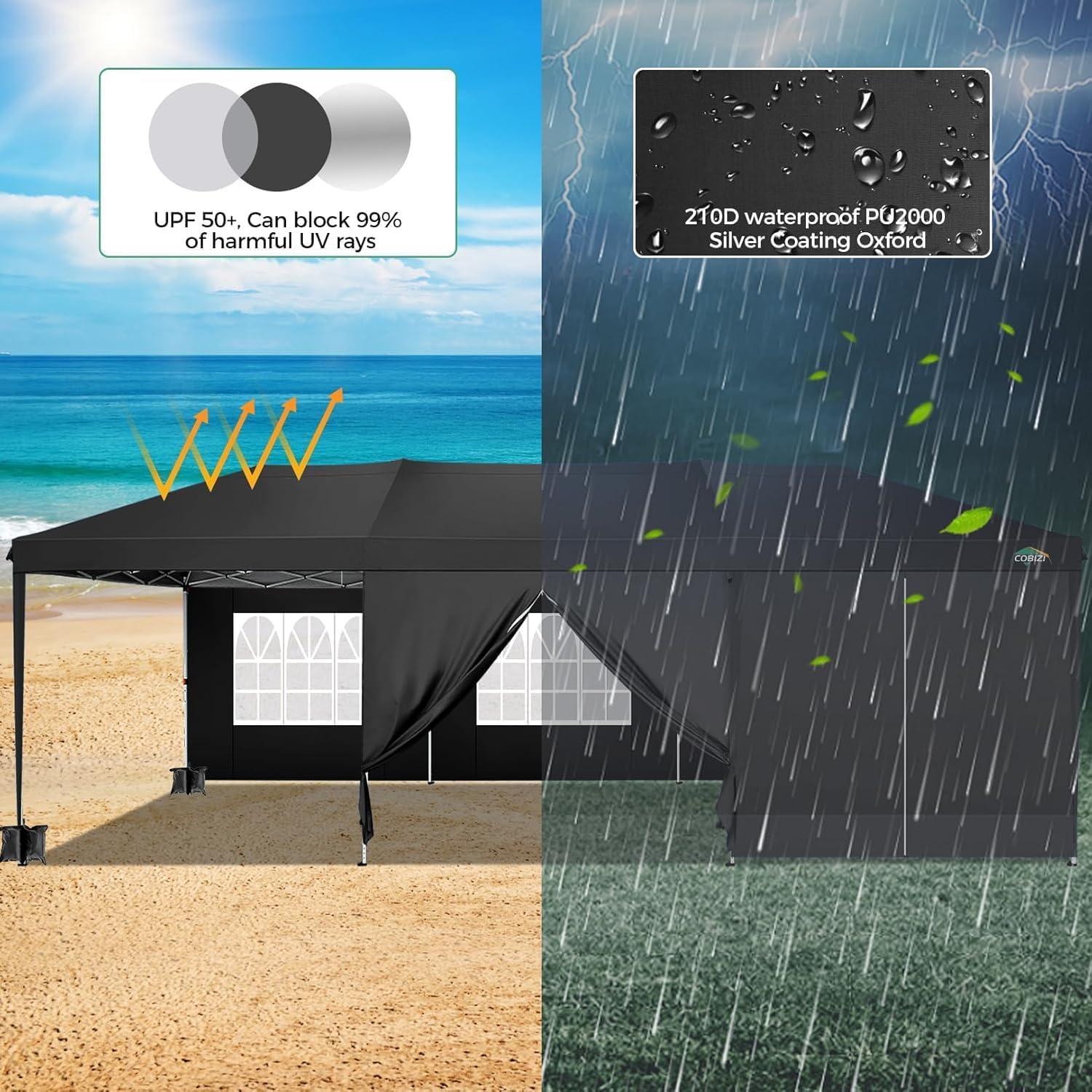 image:imageCOBIZI 10x10 Pop Up Canopy Tent with 4 Sidewalls Easy Set up Canopy 10x10 Waterproof Commercial Outdoor Gazebo Portable Shelter Instant Tents for PartiesBackyardFlea MarketCarrying Bag1Navy BlueMatte Black