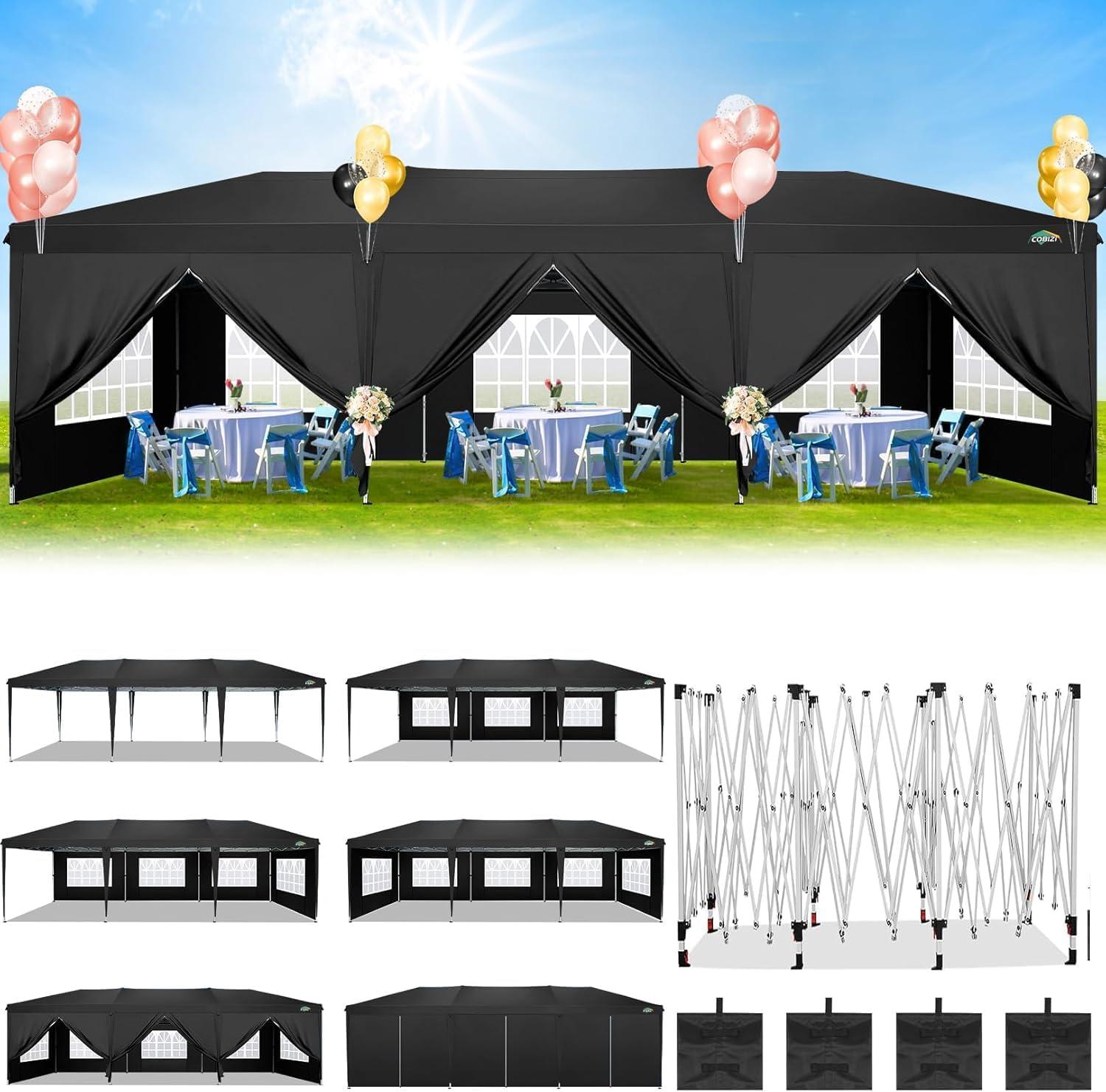 image:imageCOBIZI 10x10 Pop Up Canopy Tent with 4 Sidewalls Easy Set up Canopy 10x10 Waterproof Commercial Outdoor Gazebo Portable Shelter Instant Tents for PartiesBackyardFlea MarketCarrying Bag1Navy BlueMatte Black