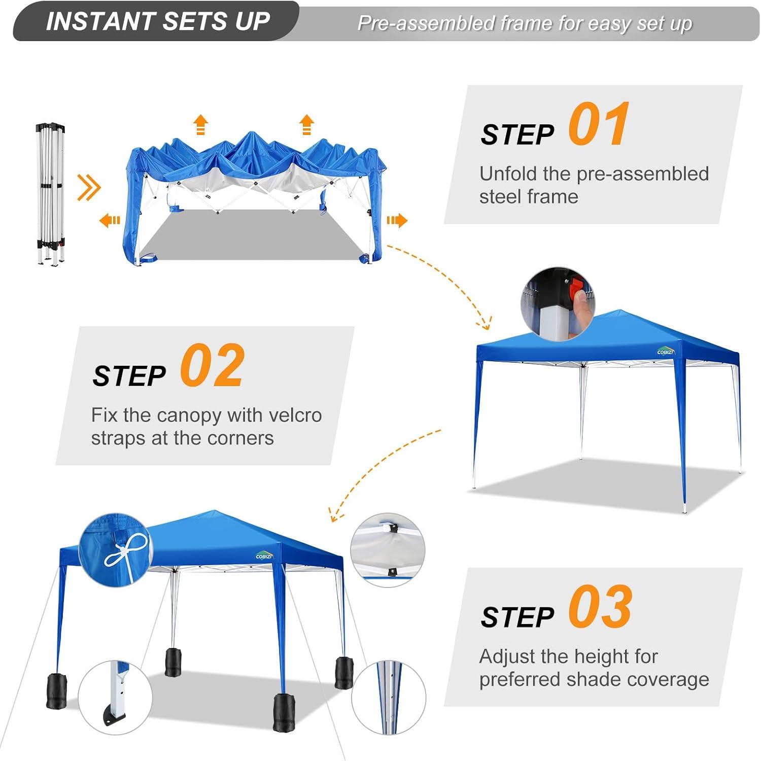 image:imageCOBIZI 10x10 Pop Up Canopy Tent with 4 Sidewalls Easy Set up Canopy 10x10 Waterproof Commercial Outdoor Gazebo Portable Shelter Instant Tents for PartiesBackyardFlea MarketCarrying Bag1Navy BlueBlue